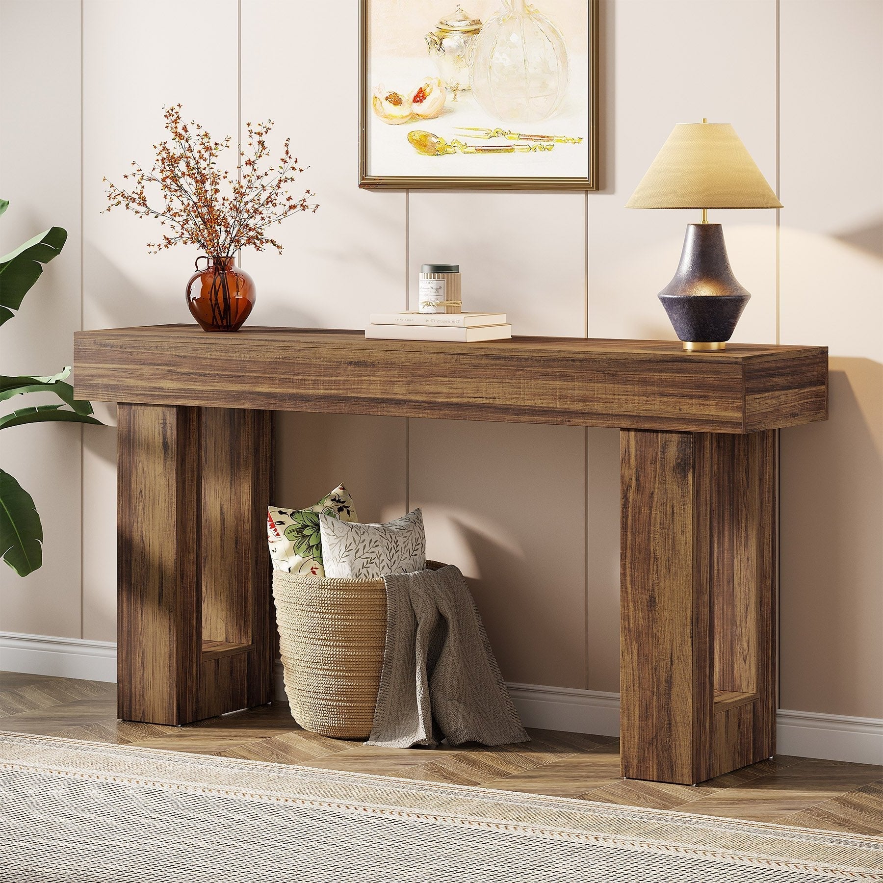 160 cm Console Table, Farmhouse Wooden Sofa Table Entryway Table