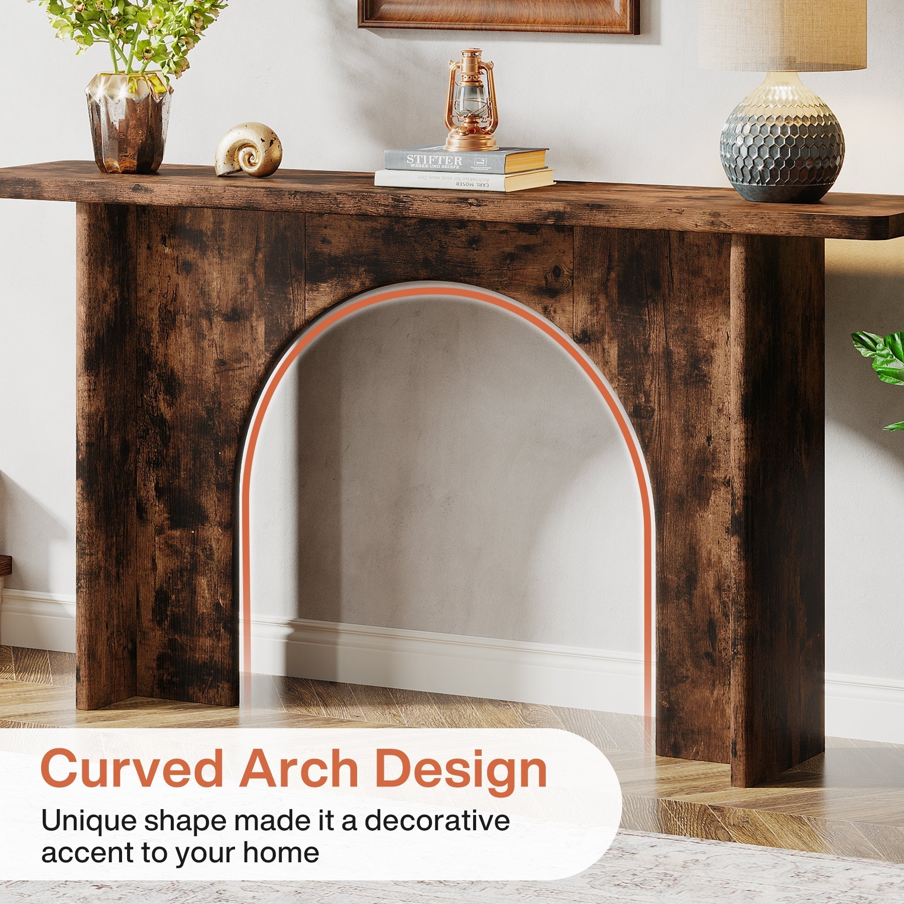 160 cm Console Table, Wood Farmhouse Entryway Table with Arch Brace