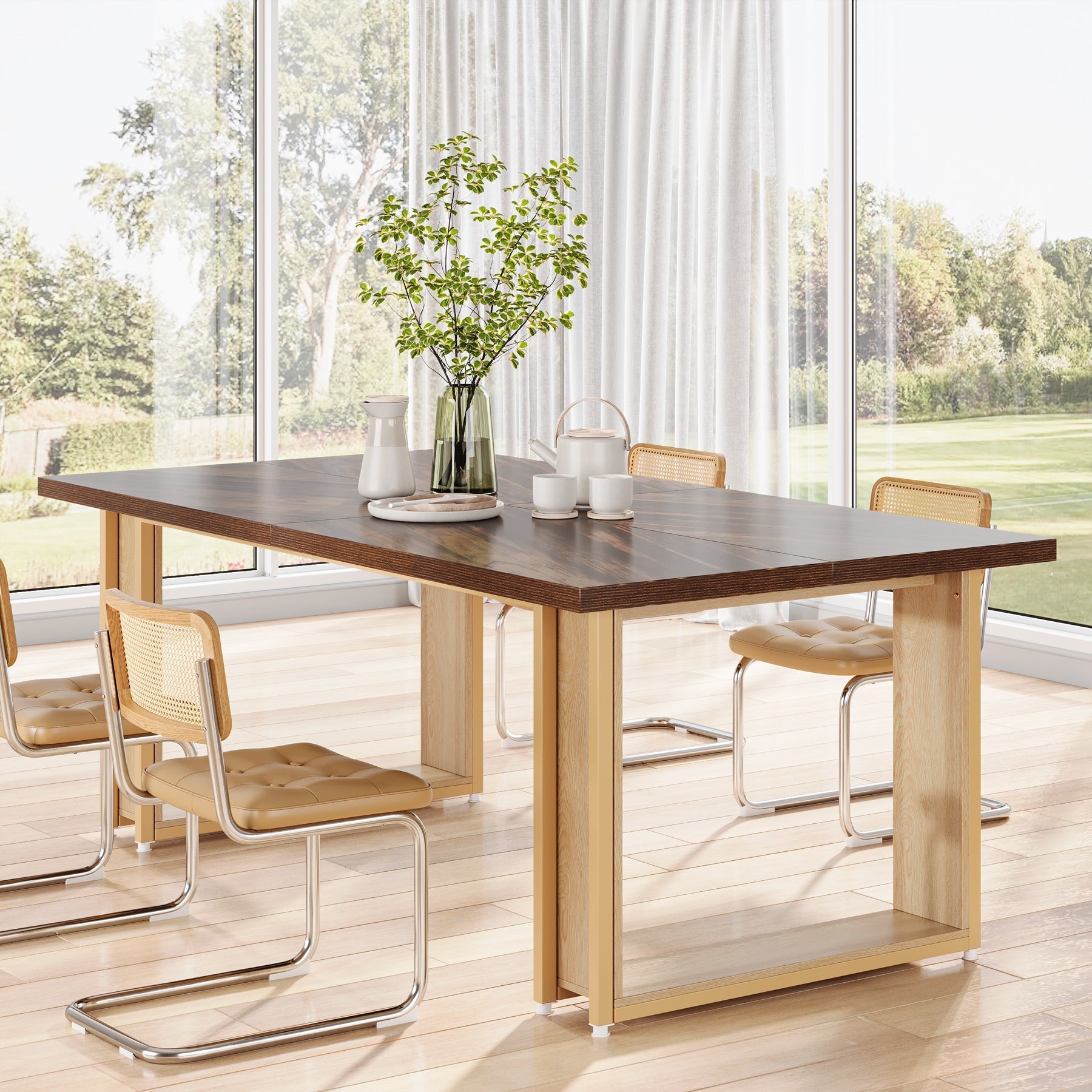 160 cm Dining Table for 4-6, Wood Kitchen Table for Dining Room