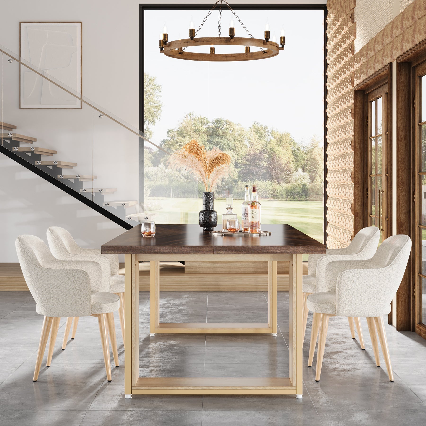 160 cm Dining Table for 4-6, Wood Kitchen Table for Dining Room