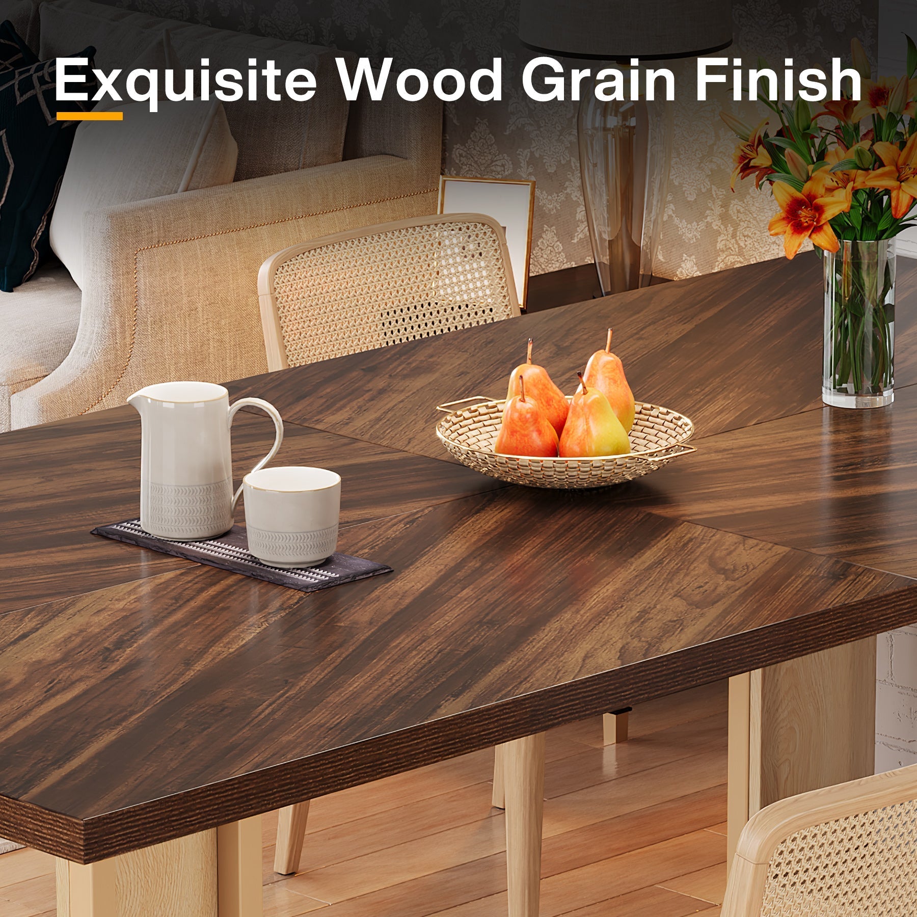 160 cm Dining Table for 4-6, Wood Kitchen Table for Dining Room