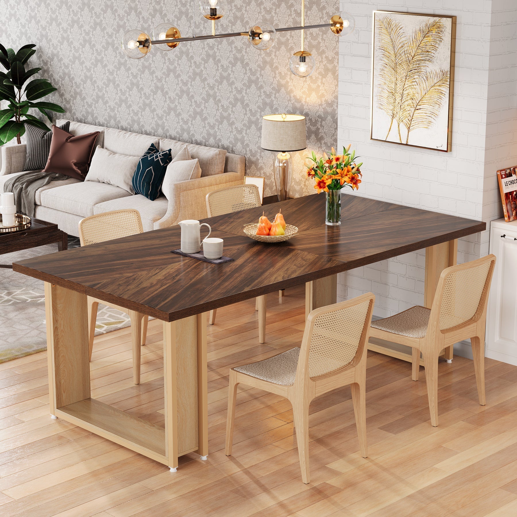 160 cm Dining Table for 4-6, Wood Kitchen Table for Dining Room