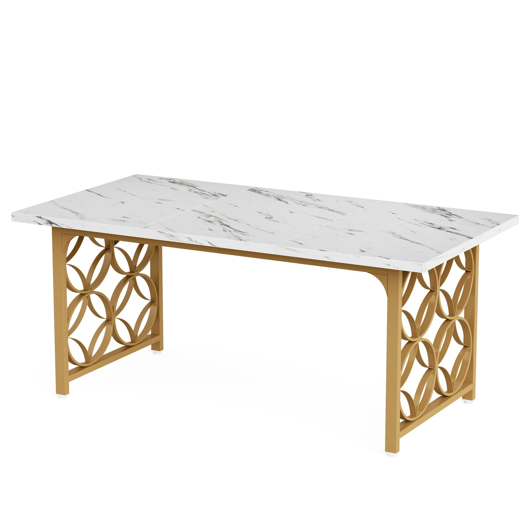 160 cm Dining Table, Modern Faux Marble Kitchen Table for 6 People