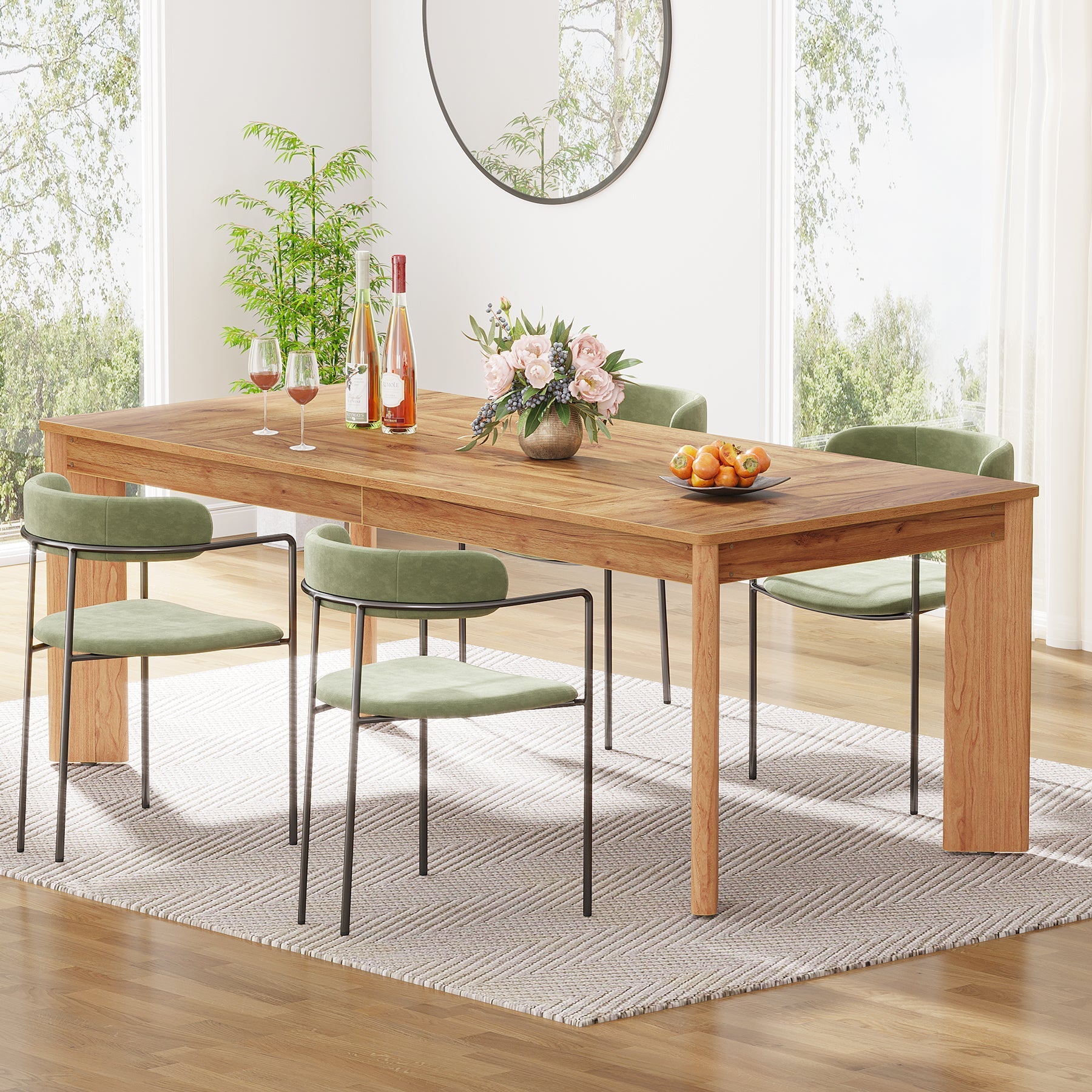 160 cm Dining Table, Wooden Farmhouse Kitchen Table for 4-6