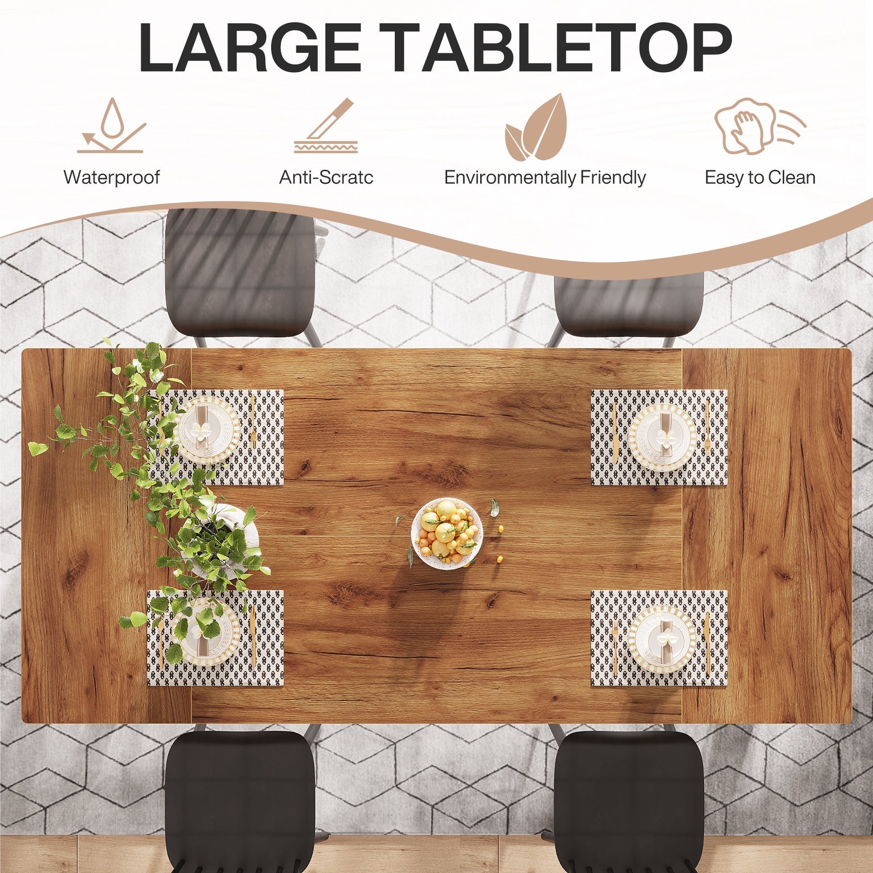 160 cm Dining Table, Wooden Farmhouse Kitchen Table for 4-6