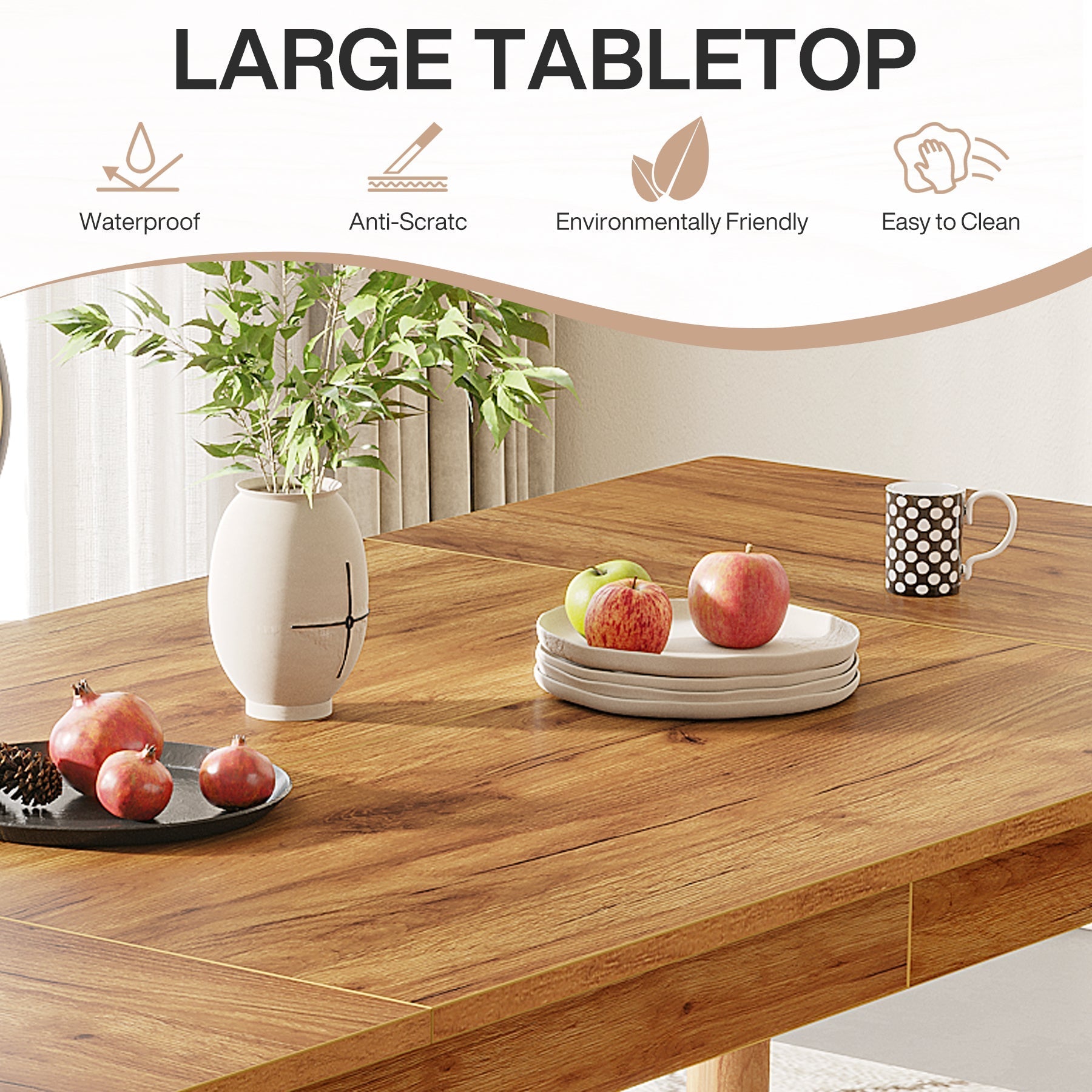 160 cm Dining Table, Wooden Farmhouse Kitchen Table for 4-6