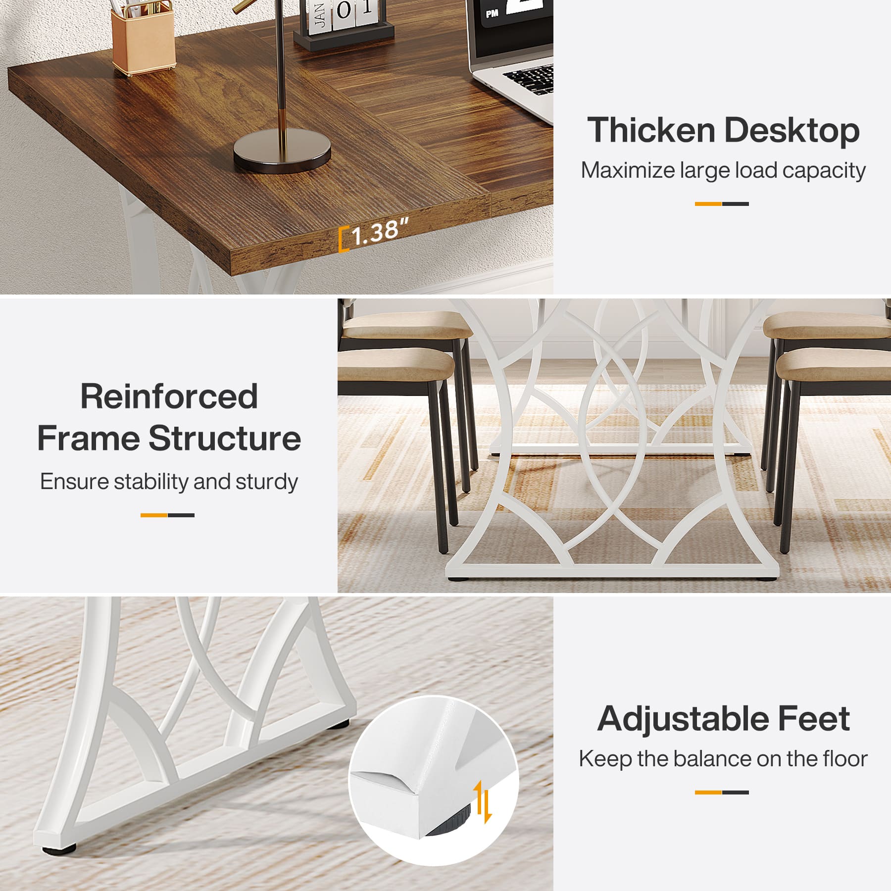 160 cm Executive Desk, Industrial Computer Desk with Wooden Tabletop