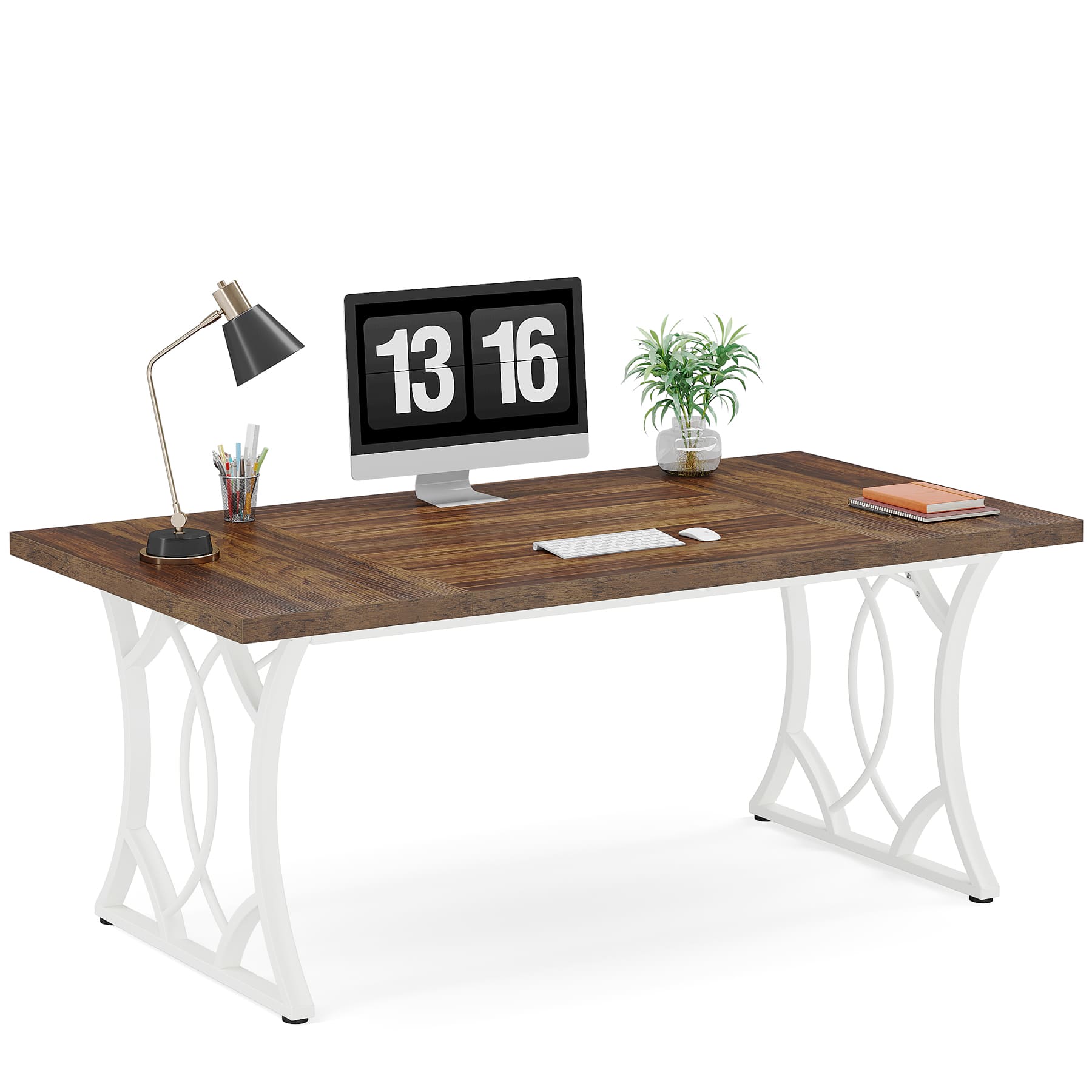 160 cm Executive Desk, Industrial Computer Desk with Wooden Tabletop