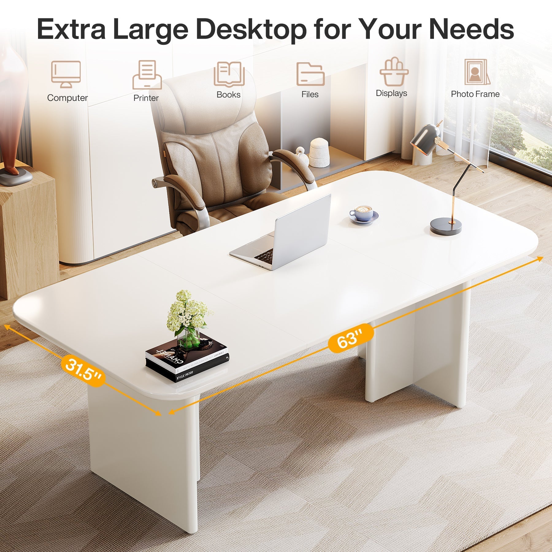 160 cm Executive Desk, Modern Computer Desk with Arch Design Legs