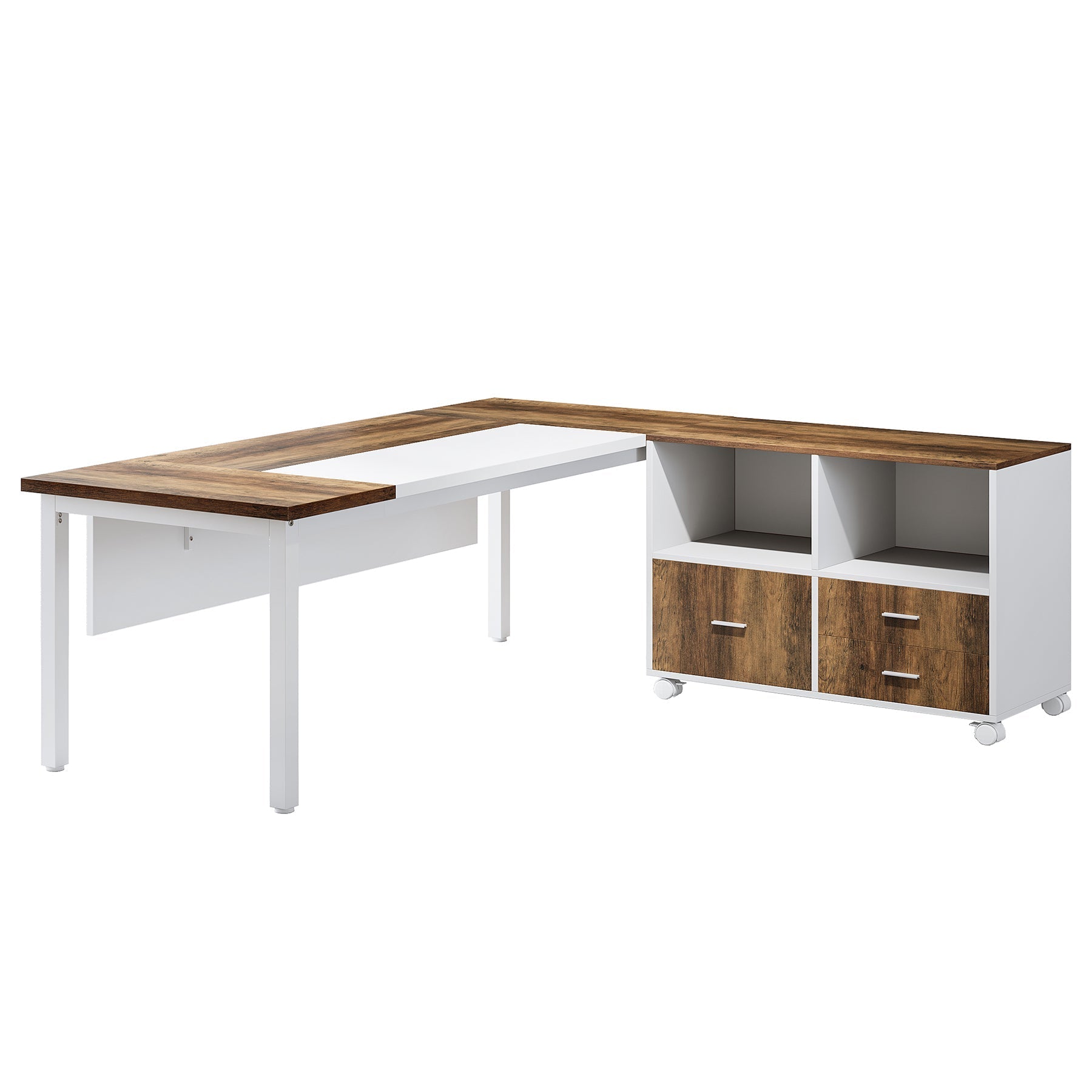 160 cm L-Shaped Desk, Modern Executive Computer Desk with 99 cm Mobile File Cabinet