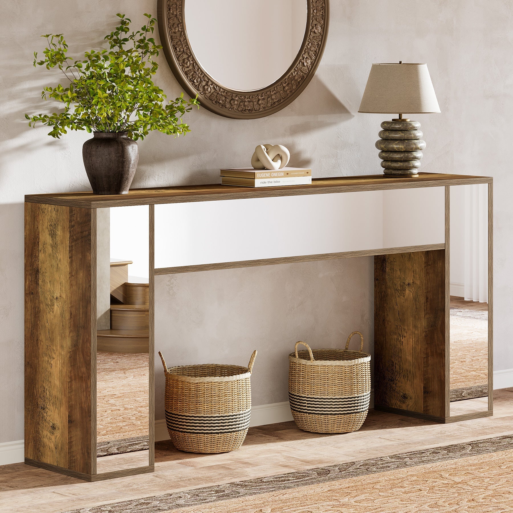 160 cm Mirrored Console Table, Wooden Sofa Table Hallway Table