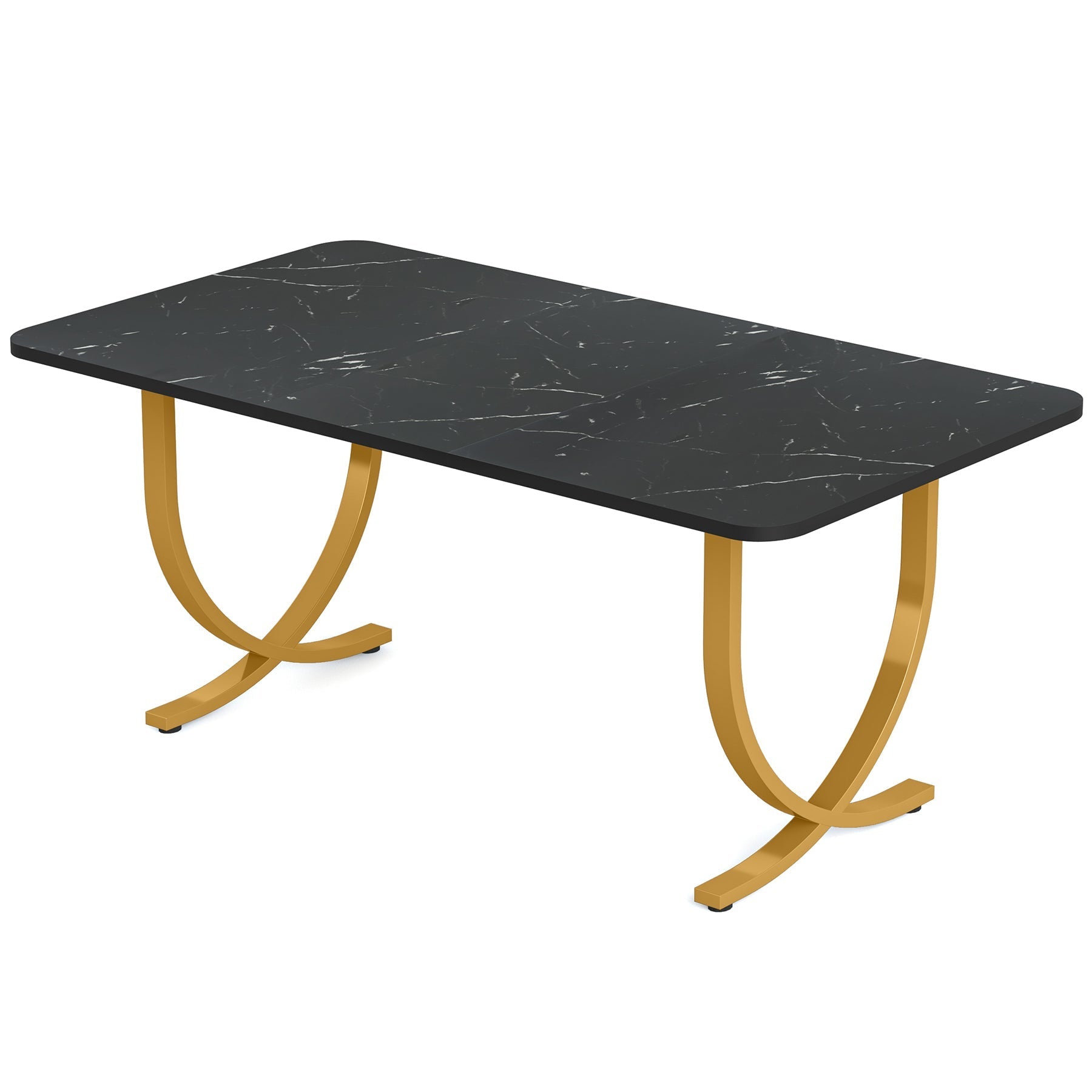 160 cm Modern Dining Table Kitchen Table with Faux Marble Table Top