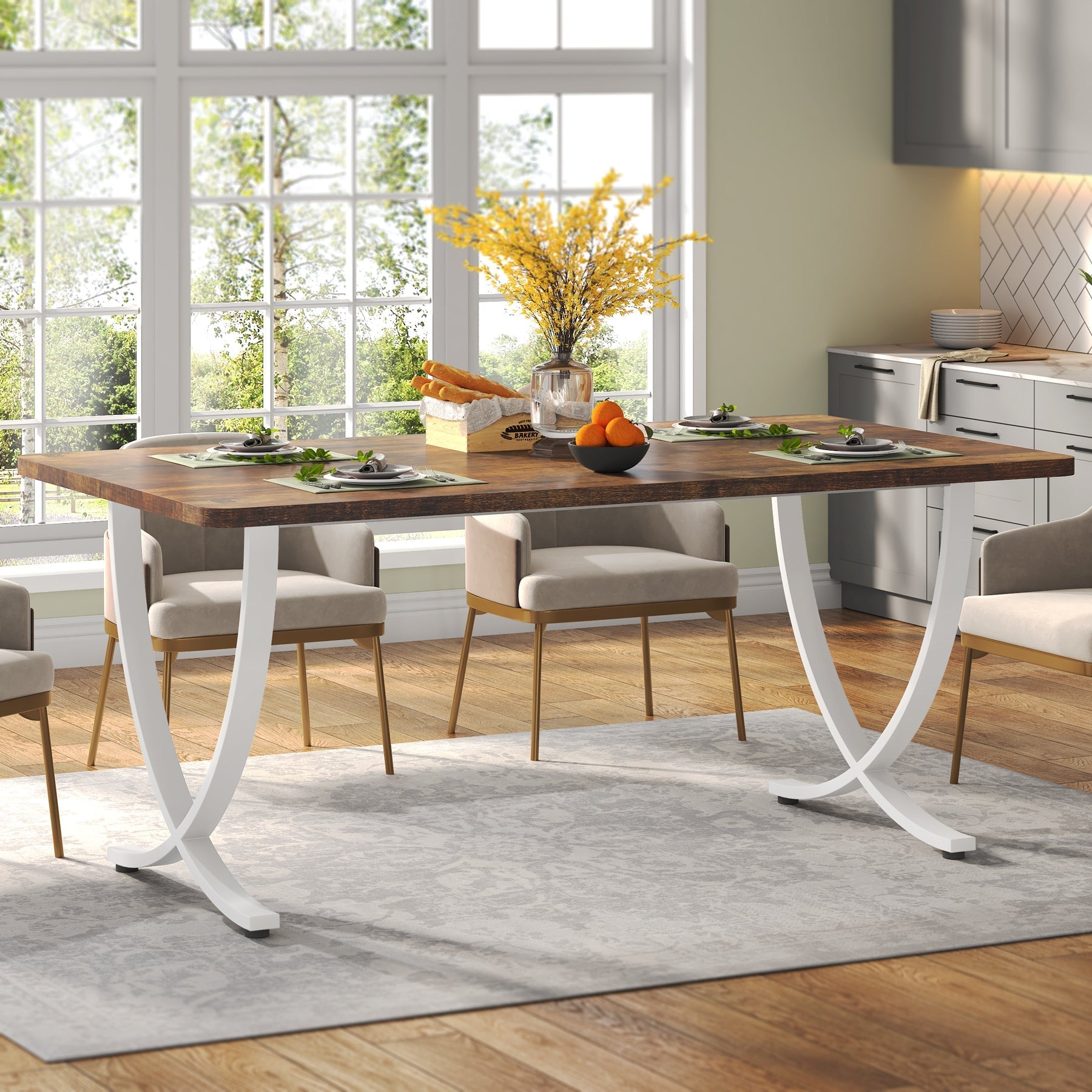 160 cm Modern Dining Table Kitchen Table with Faux Marble Table Top