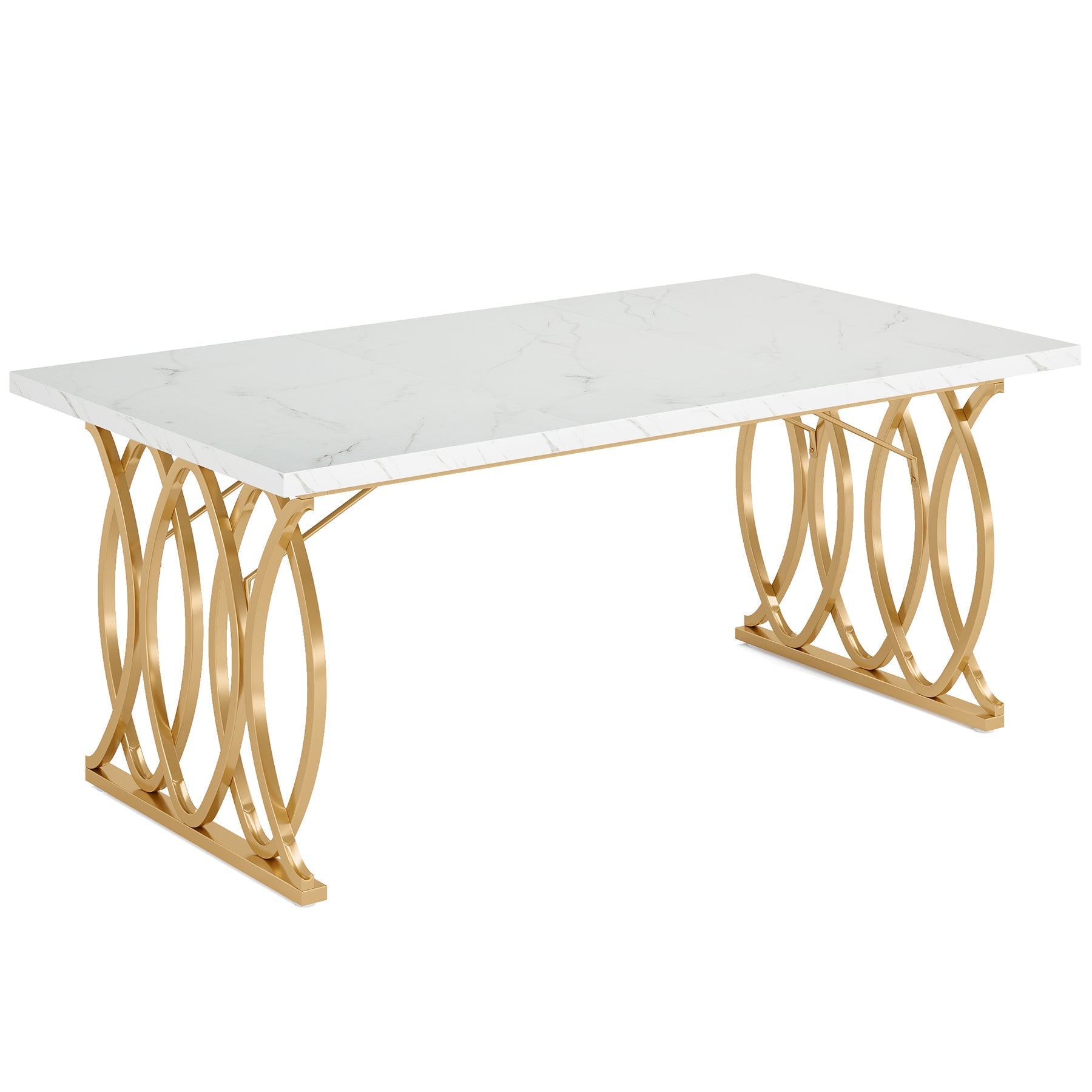 160 cm Modern Dining Table with Faux Marble Tabletop for 4-6 People