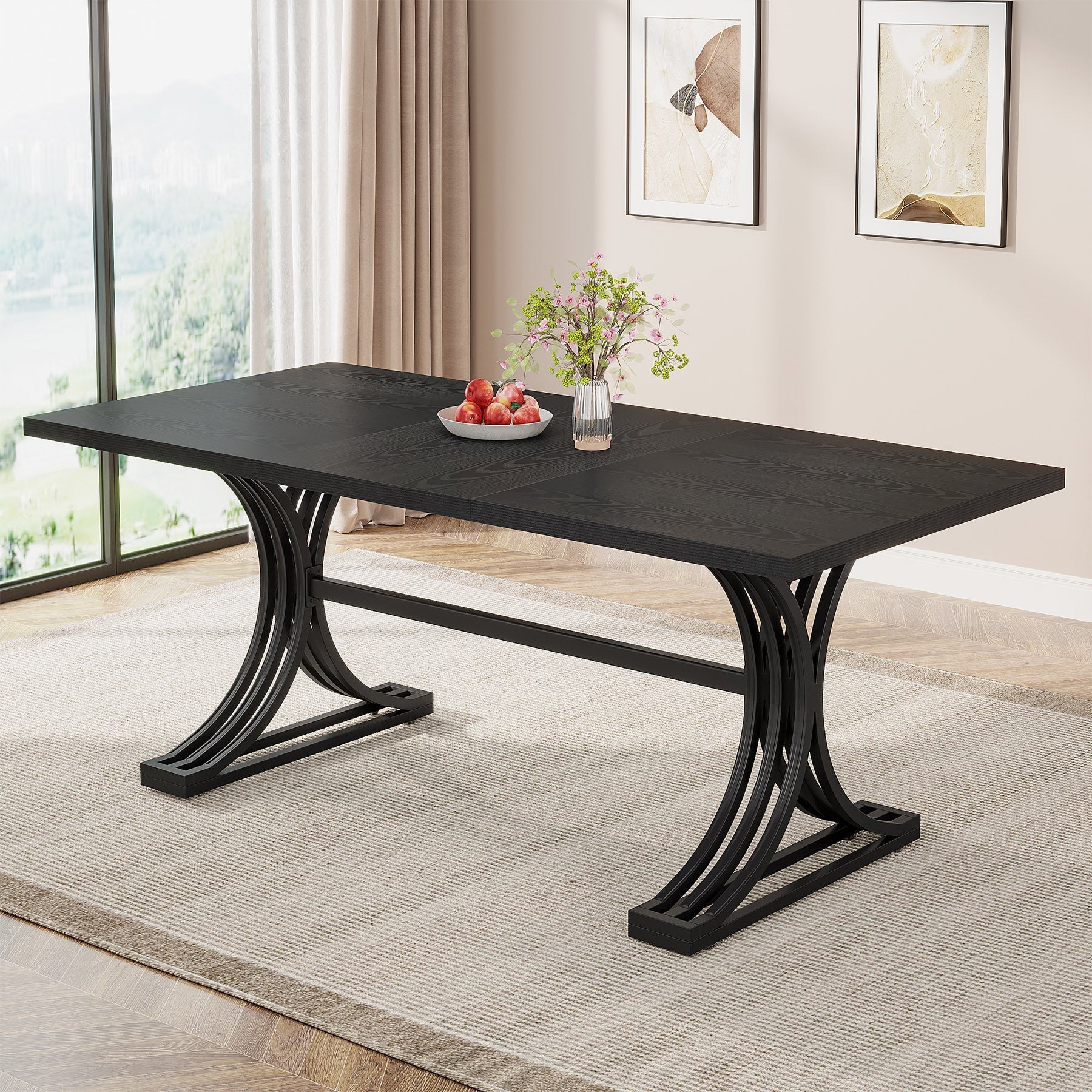 160 cm Modern Dining Table with Faux Marble Tabletop & Metal Legs