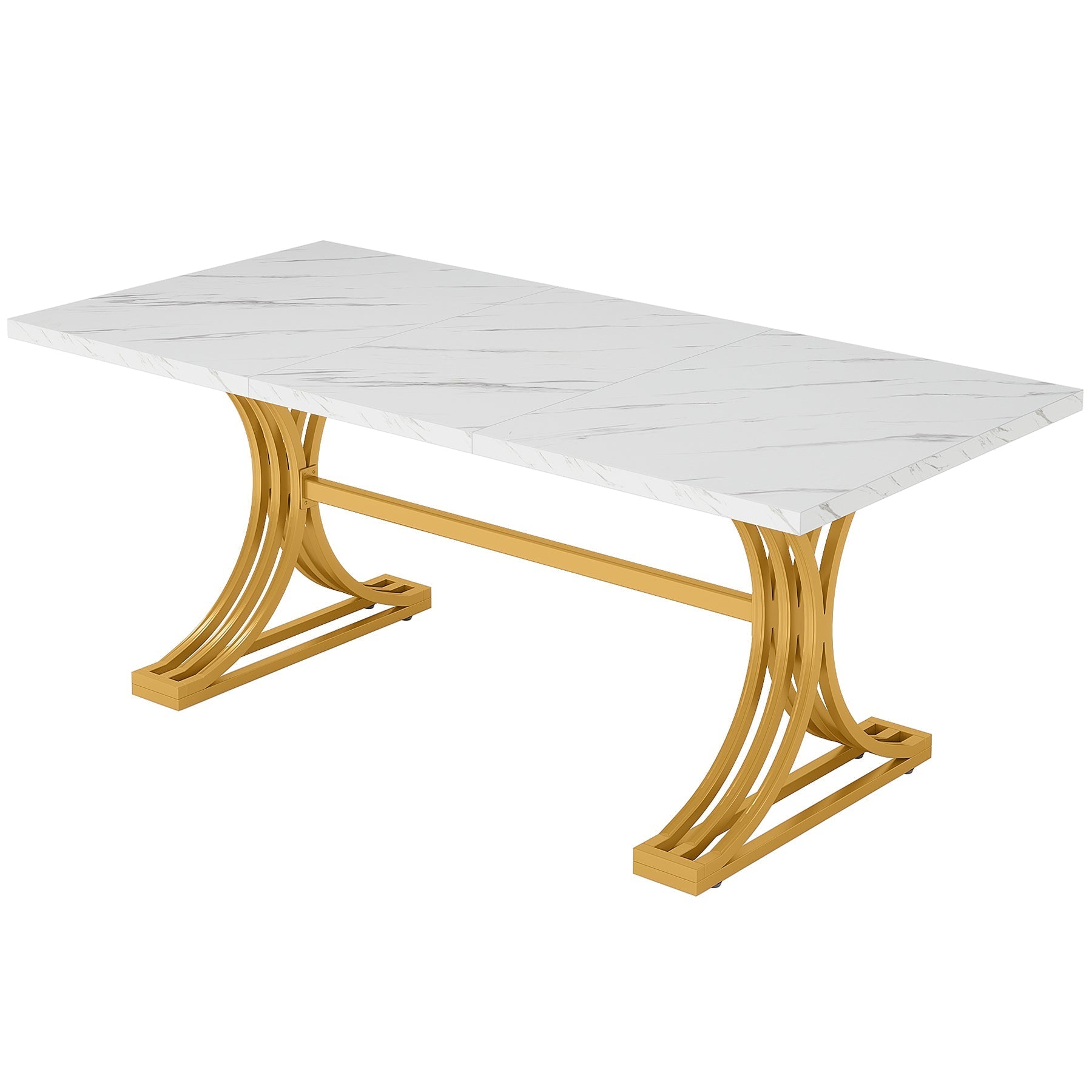 160 cm Modern Dining Table with Faux Marble Tabletop & Metal Legs