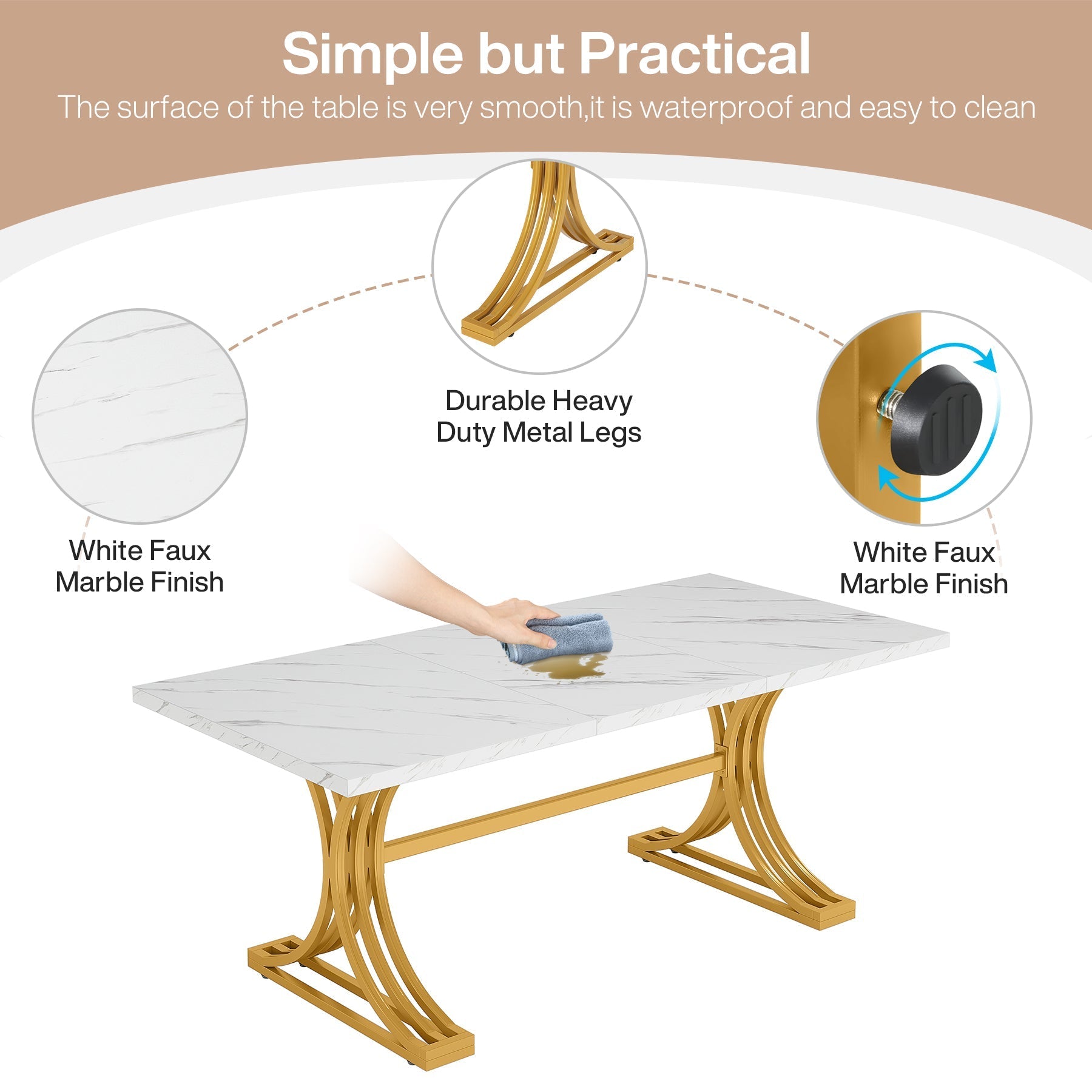 160 cm Modern Executive Computer Desk with Faux Marble Tabletop