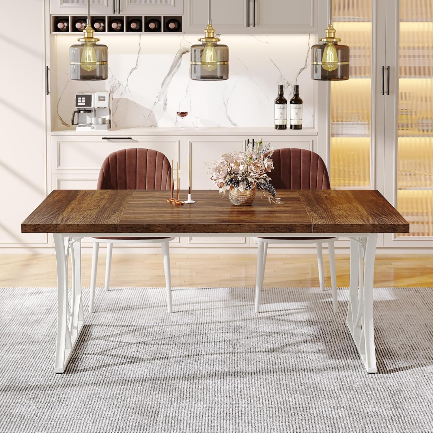 160 cm Rectangular Dining Table with Wooden Tabletop for 6 People