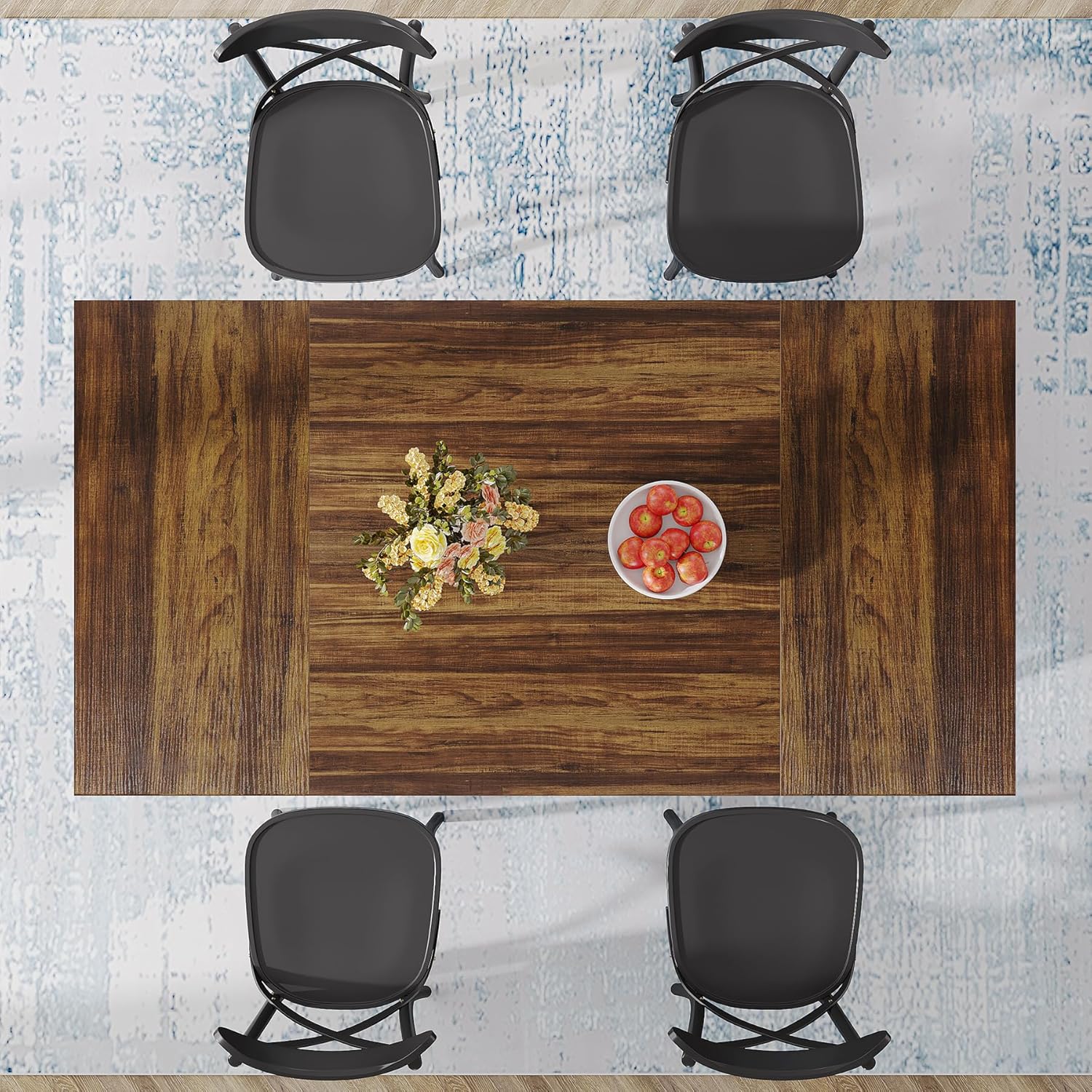 160 cm Rectangular Dining Table with Wooden Tabletop for 6 People