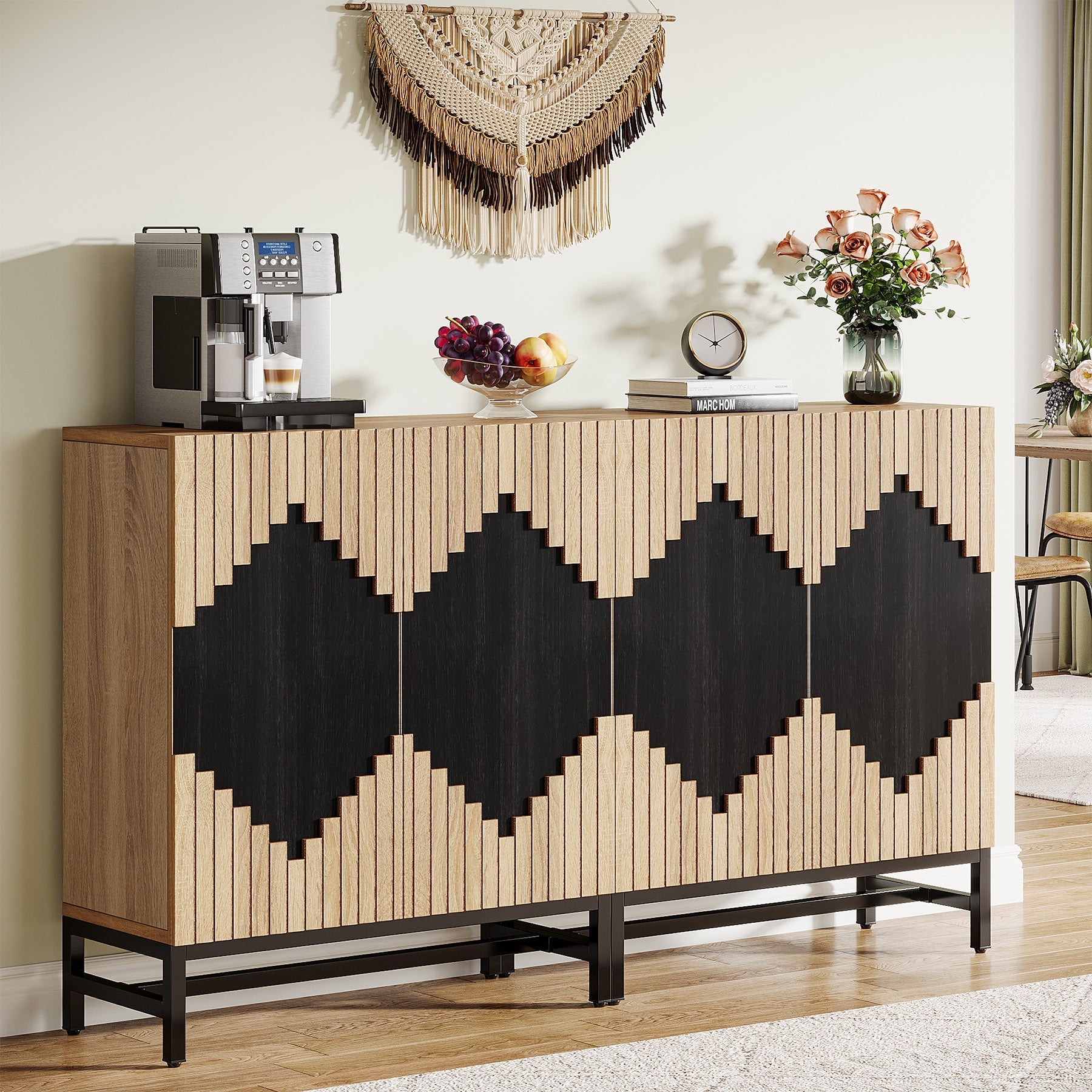 160 cm Sideboard Buffet, Farmhouse Sideboard Credenza Storage Cabinet with Doors