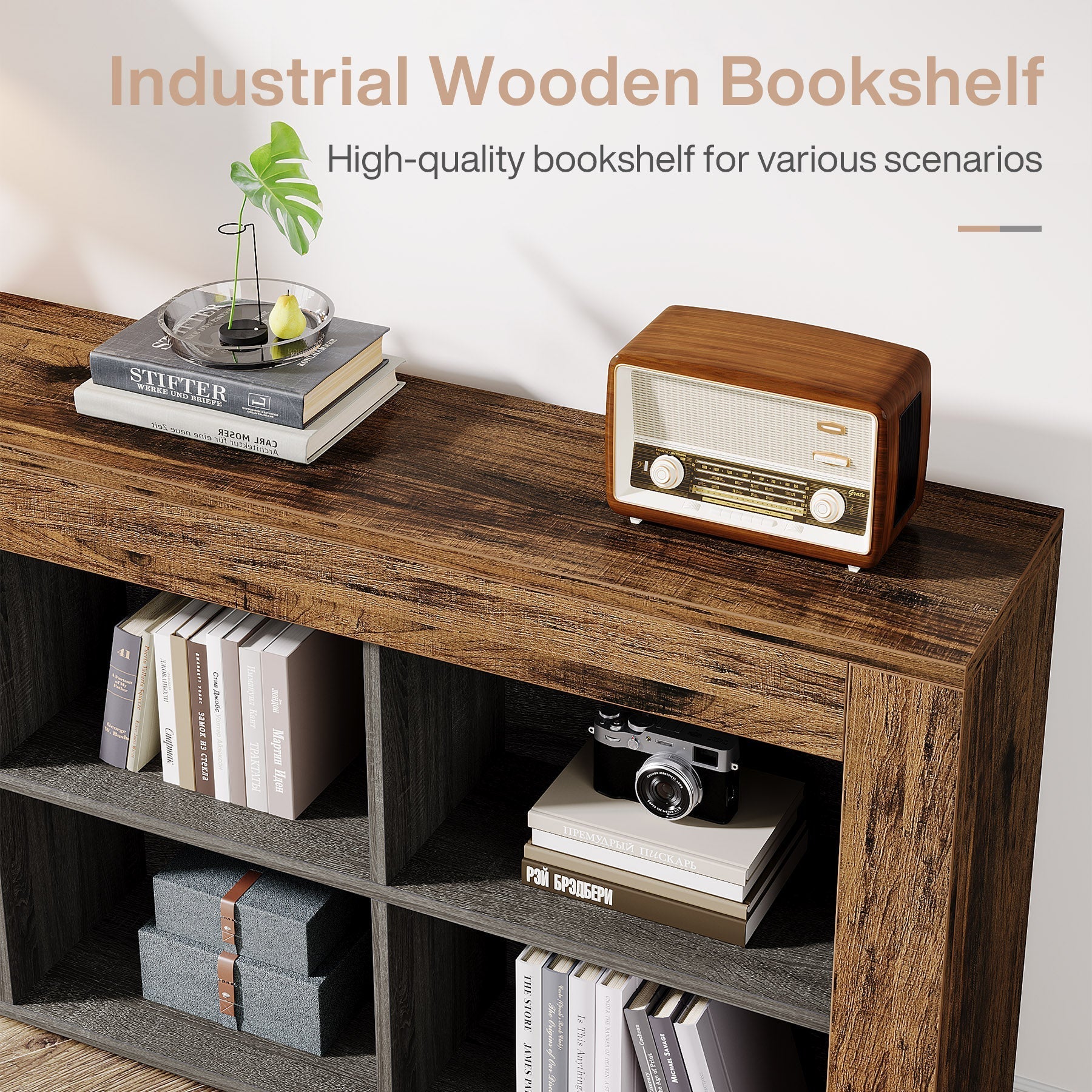 160 cm Wood Bookshelf, Horizontal Bookcase Storage Display Shelf