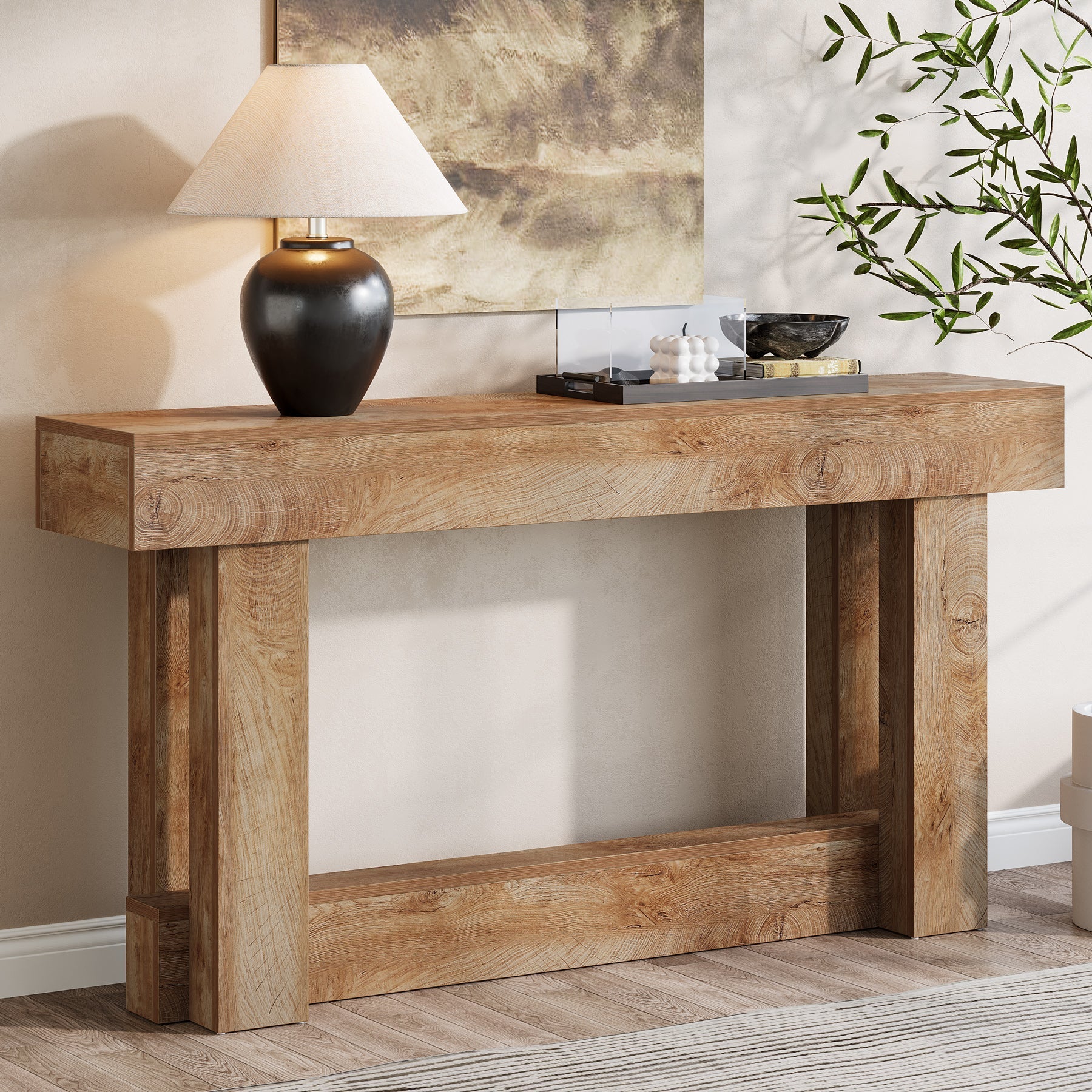 160 cm Wood Console Table, 2-Tier Farmhouse Entryway Table