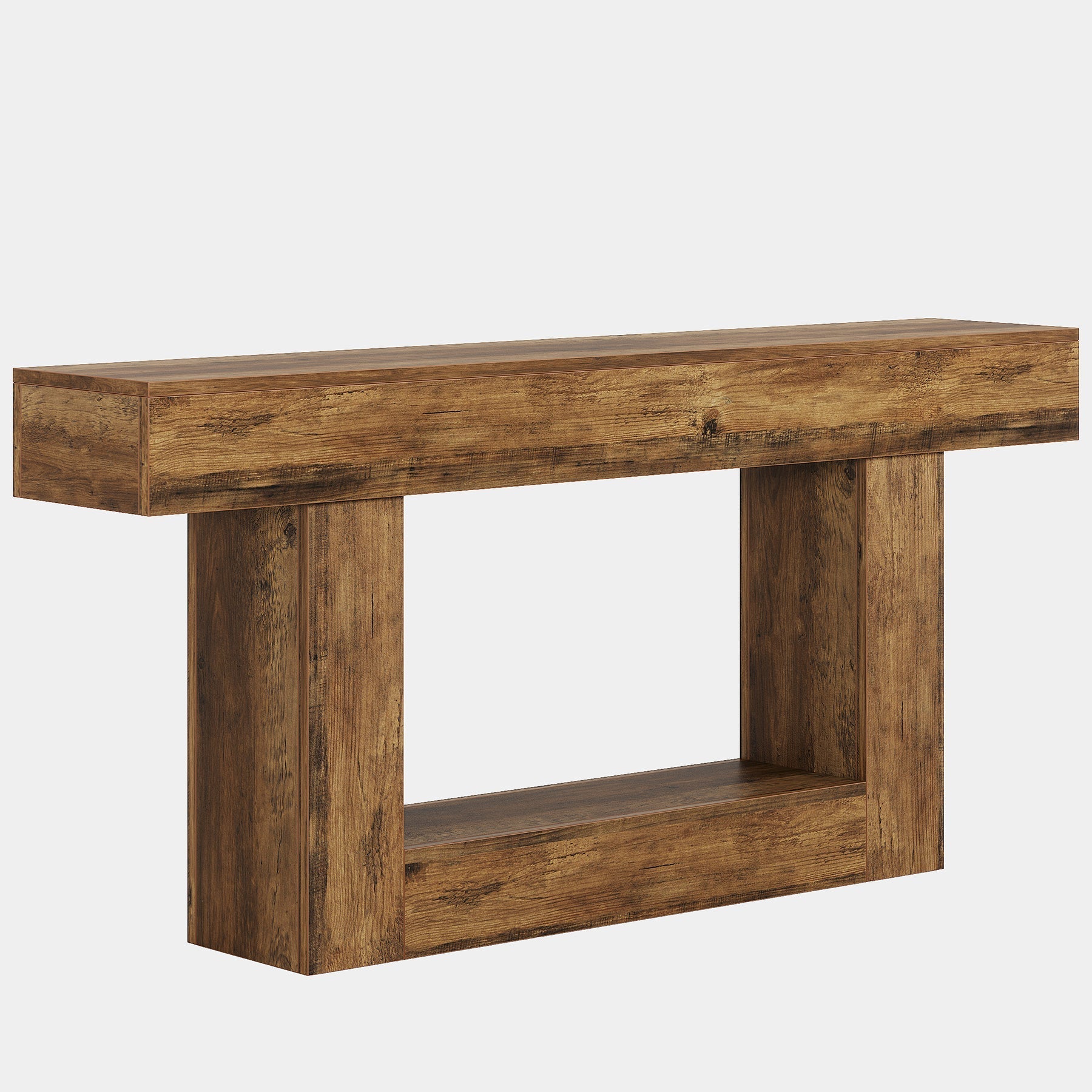 160 cm Wood Console Table, Farmhouse 2-Tier Sofa Table Entryway Table