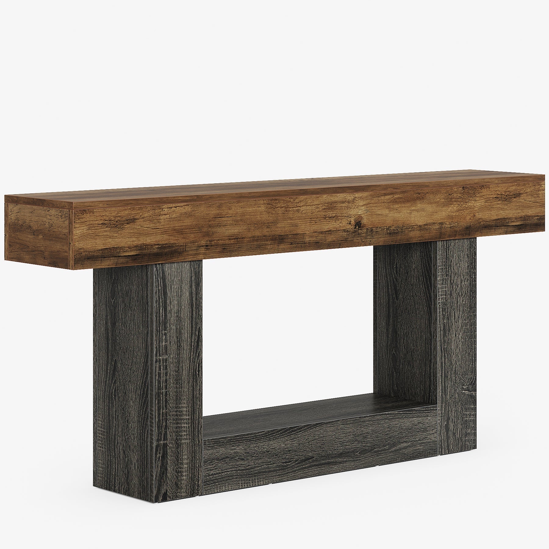 160 cm Wood Console Table, Farmhouse 2-Tier Sofa Table Entryway Table