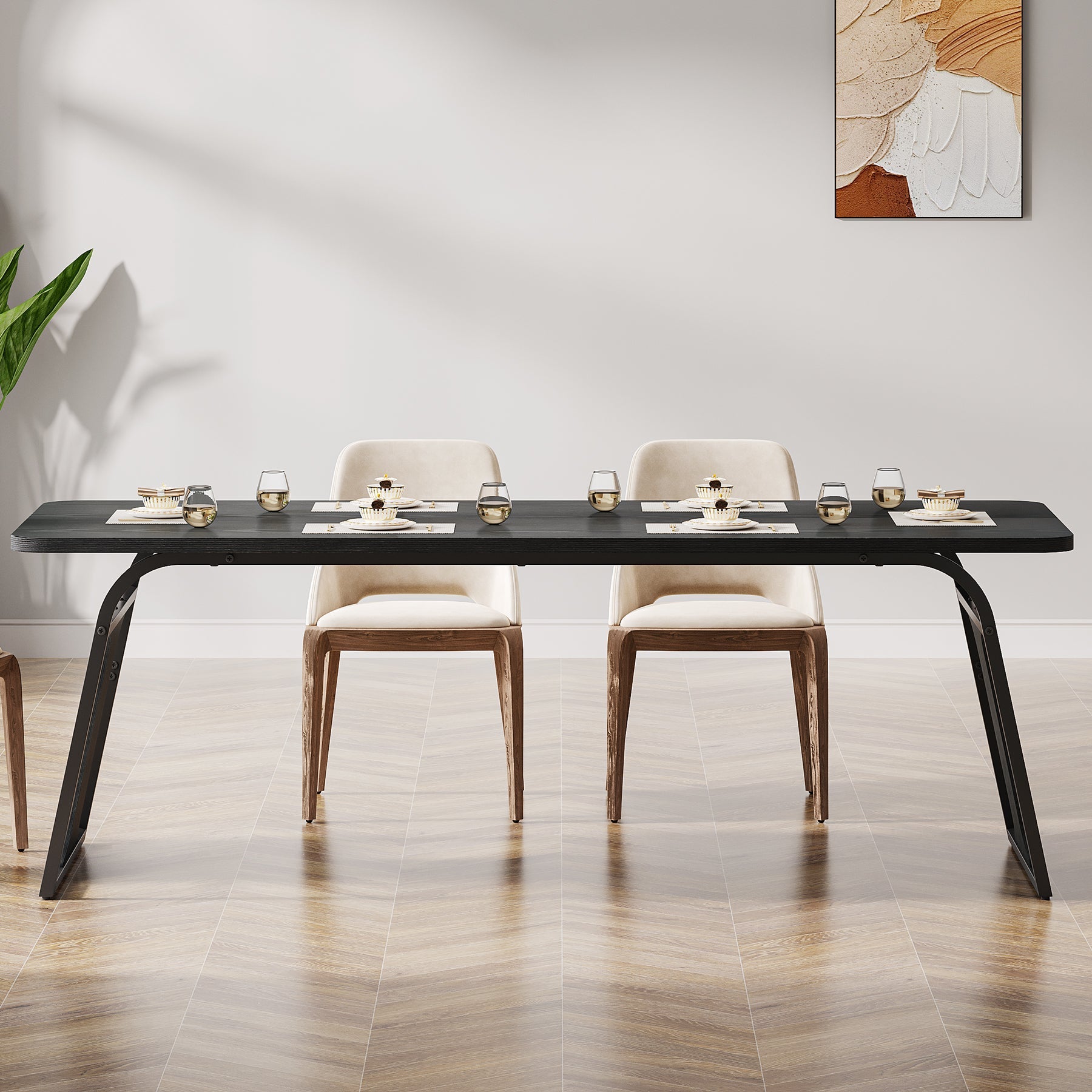 160 cm Wood Dining Table, Rectangle Kitchen Table for 4-6