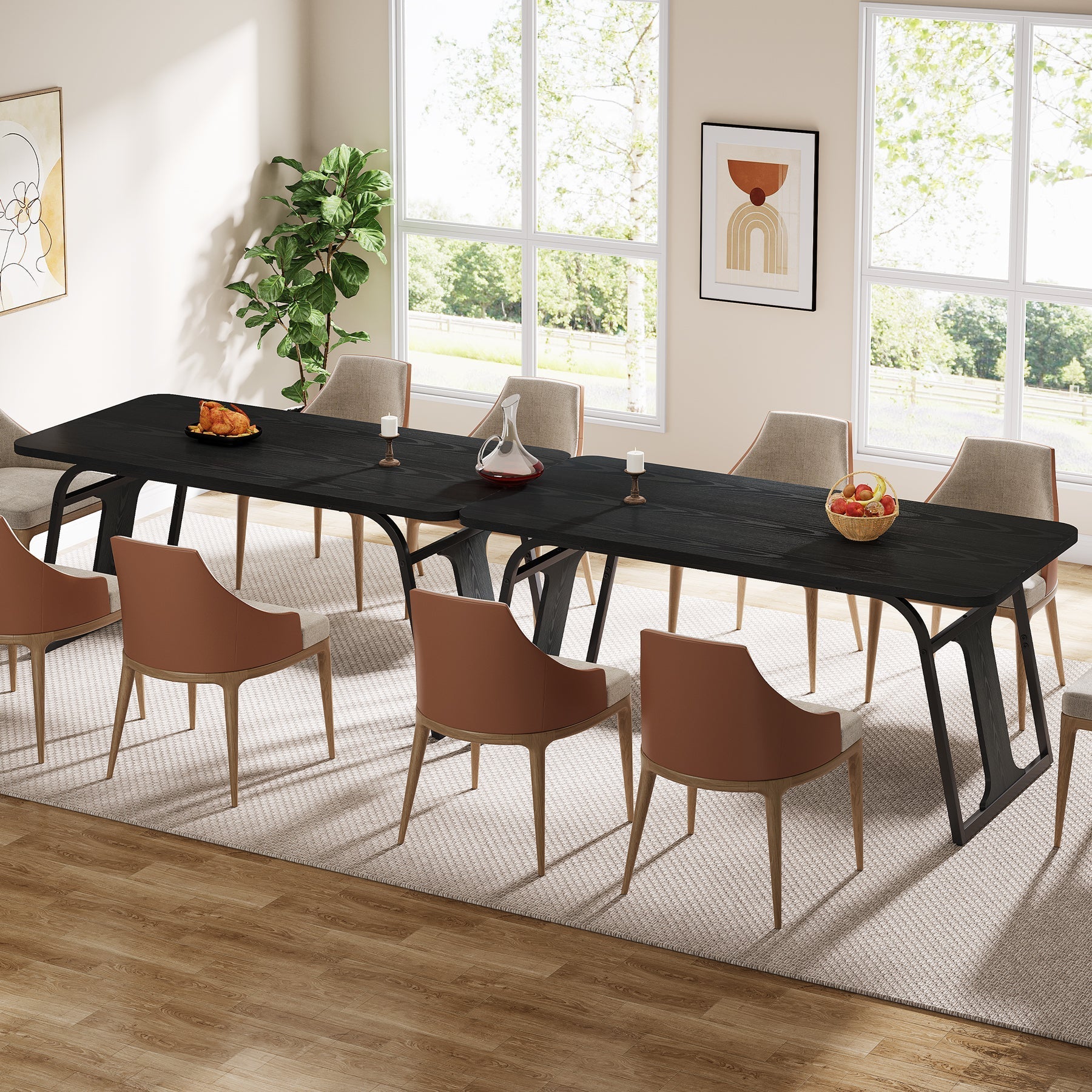 160 cm Wood Dining Table, Rectangle Kitchen Table for 4-6