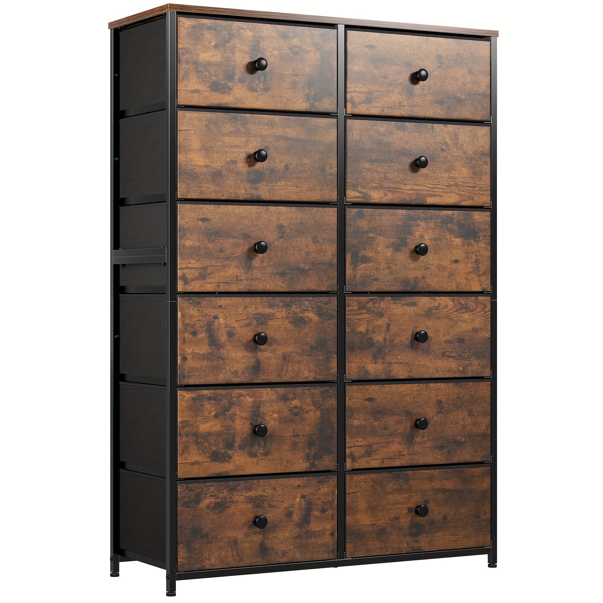 Tall Dresser, Dresser for Bedroom with 12 Drawers Tall Bedroom Dresser for Bedroom, Large Fabric Dresser with Wood Top, Metal Frame for Closets, Living Room, Entryway, Rustic Brown For Lab