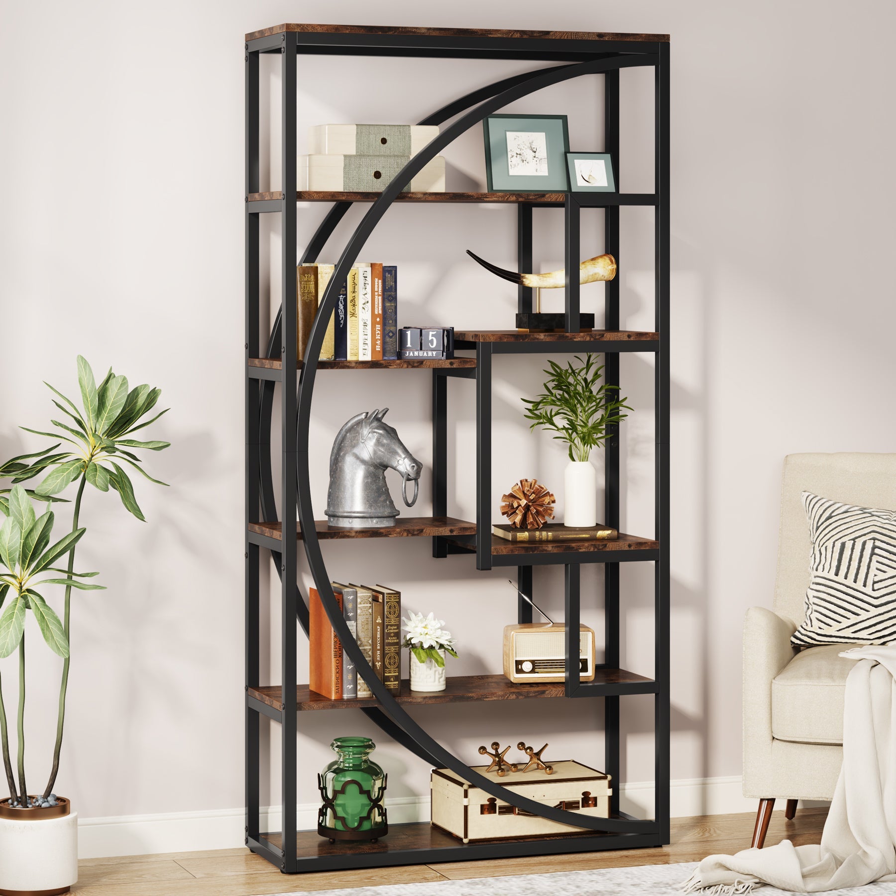 Industrial Bookshelf Bookcase with 20.32 cm Open Storage Shelves