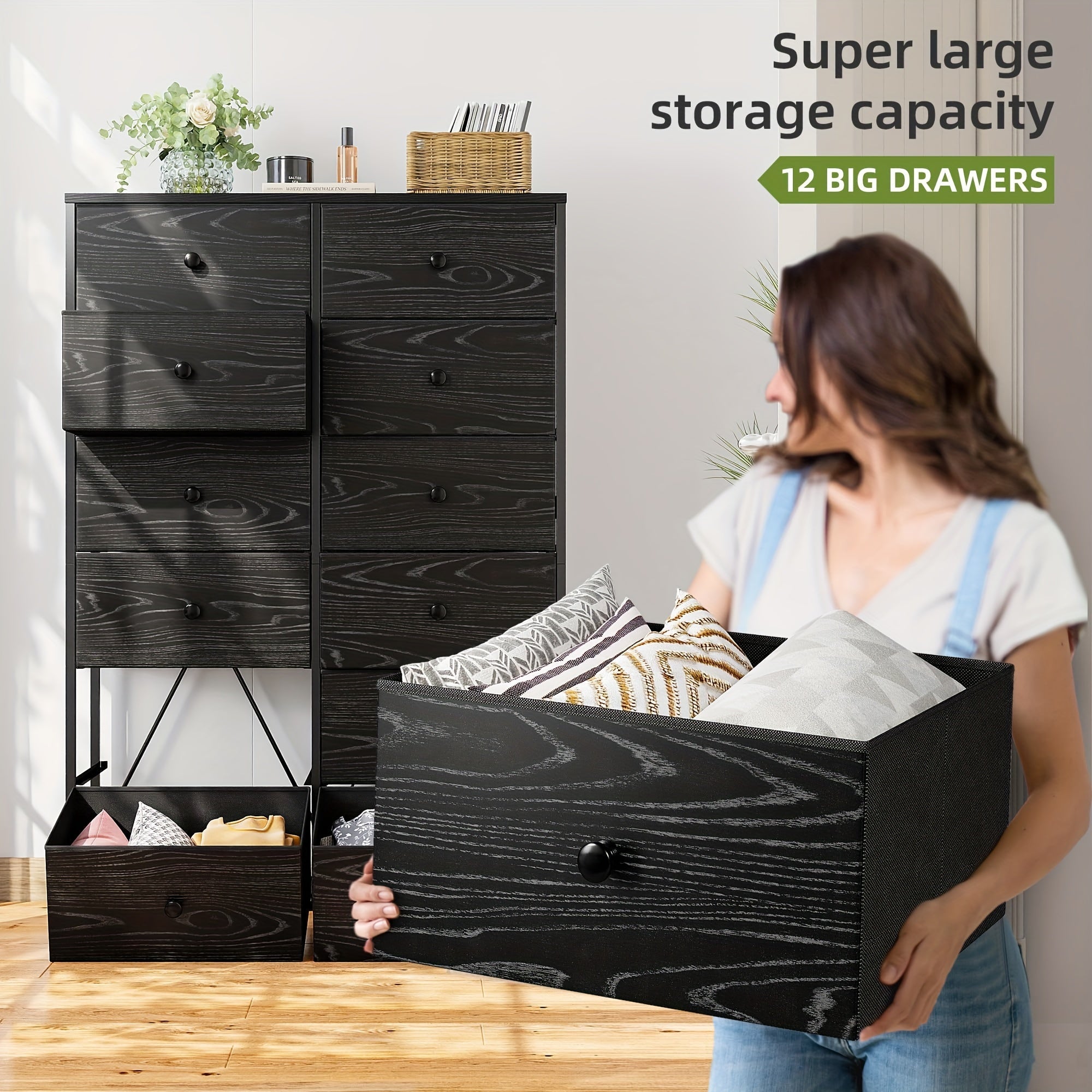 Tall Dresser For Bedroom, 12 Drawer Dresser For Bedroom, Fabric Dresser & Chest Of Drawers For Bedroom Dressers With 12 Large Drawers For Closet Living Room Entryway, 34.7"Dx11.8"Wx52.4"H Storage Drawer Units