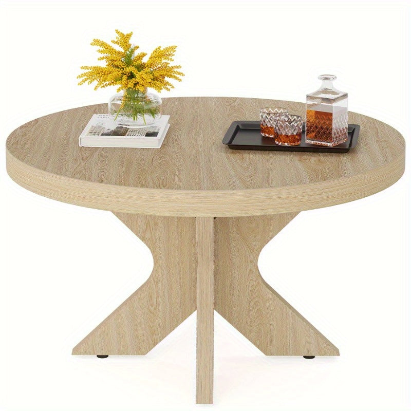 Elegant 79cm Round Wooden Coffee Table with Dual X-Shaped Legs - Modern Centerpiece for Living Room