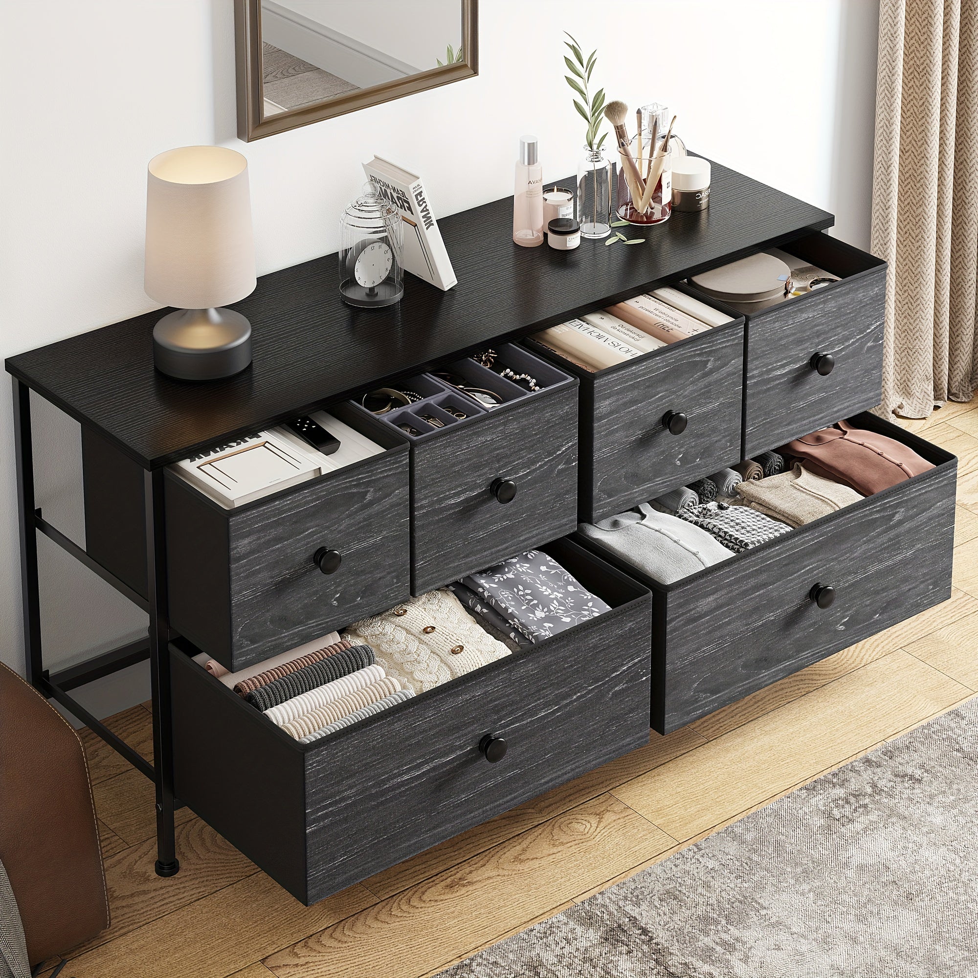 Dresser For Bedroom With 6 Drawer Dresser TV Stand Dresser & Chests Of Drawers Cute Dressers For Closet, Living Room, Hallway, Playroom, Black For Lab