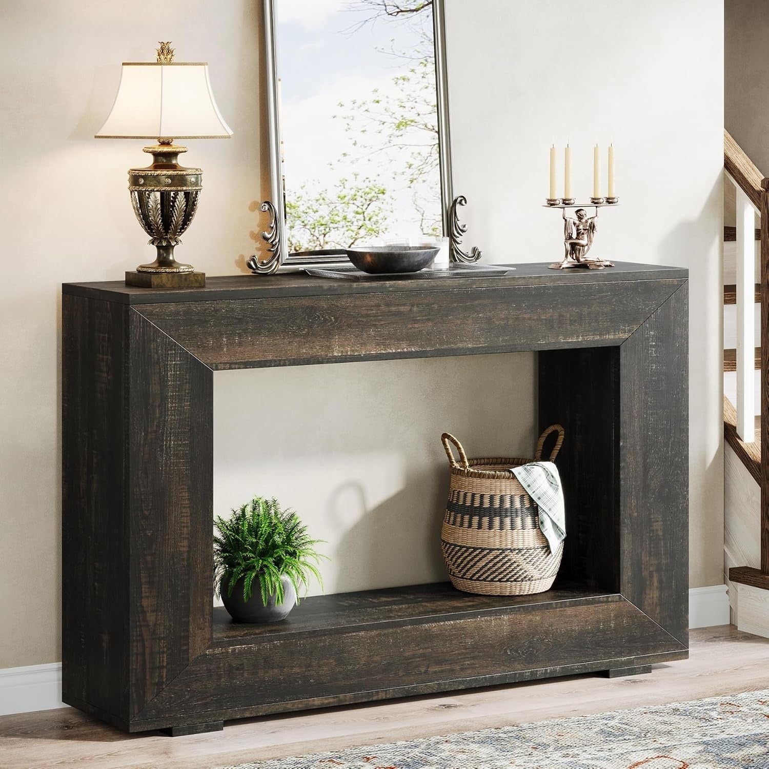 Elegant 119.4 cm Black Wooden Console Table with Storage - Rustic Farmhouse Style, Sleek Design for Entryway, Foyer, Living Room - Ample Space for Decor & Essentials, Table Decor