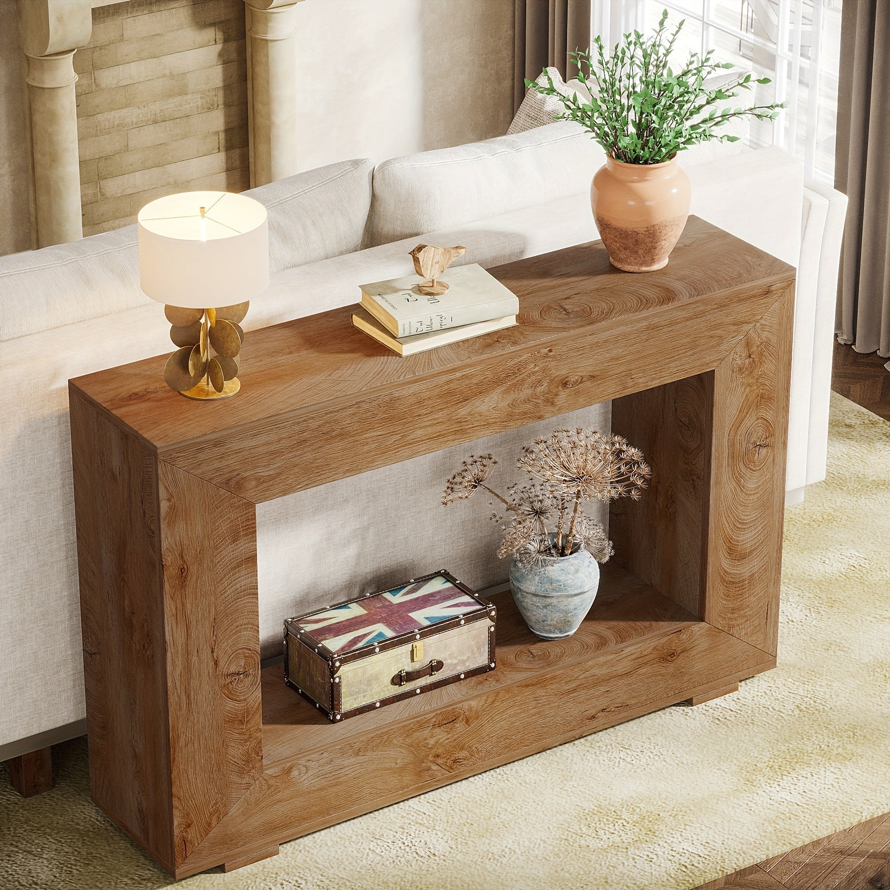 120-CM Farmhouse Console Table: Entryway Table With Storage, Industrial Accent Hallway Table For Living Room And Entrance