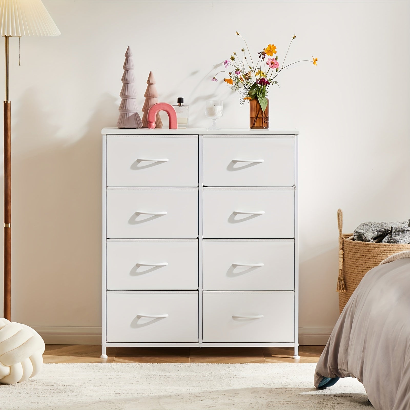 Dresser for Bedroom Drawer Organizer Storage 8 Drawers, Fabric Storage Tower, Chest of Drawers with Steel Frame, Wood Top for Nursery, Living Room, Closet