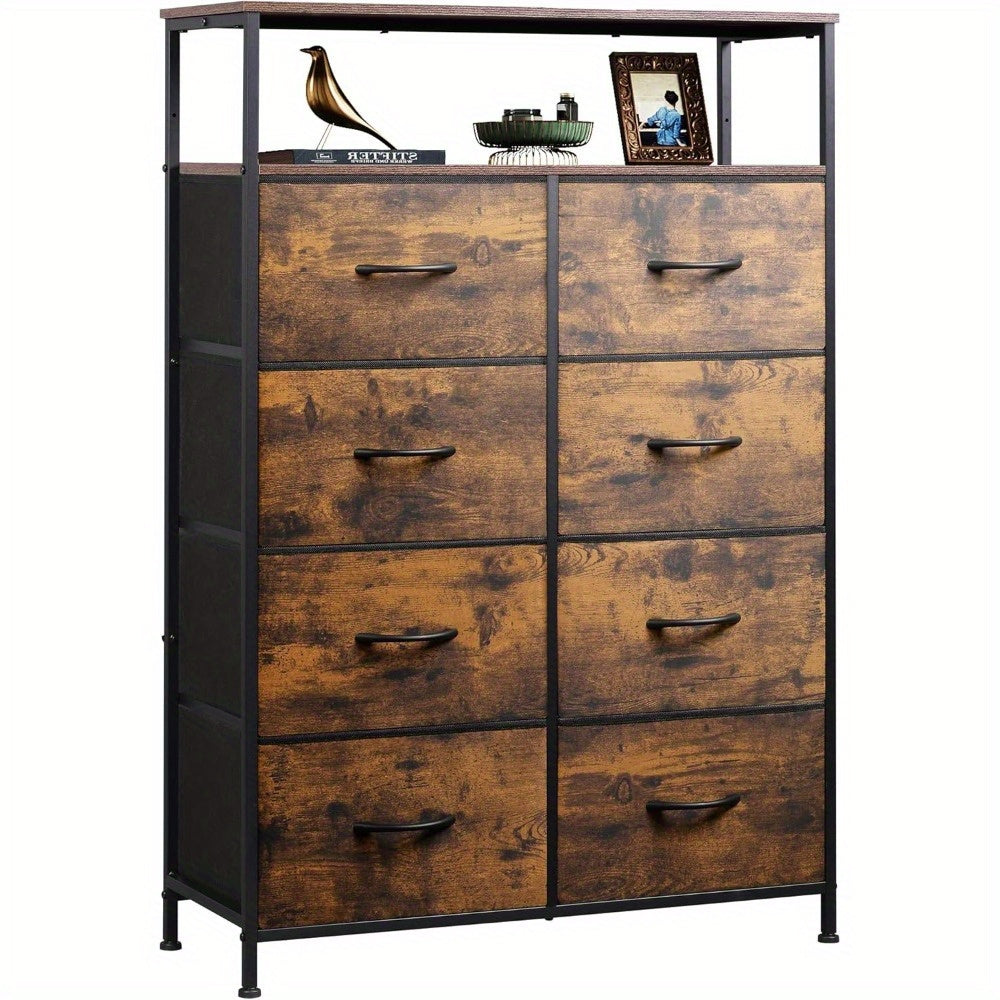 Fabric Dresser for Bedroom with Open Shelves, Tall Dresser with 8 Drawers, Storage Tower with Fabric Bins, Chest of Drawers for Closet, Hallway