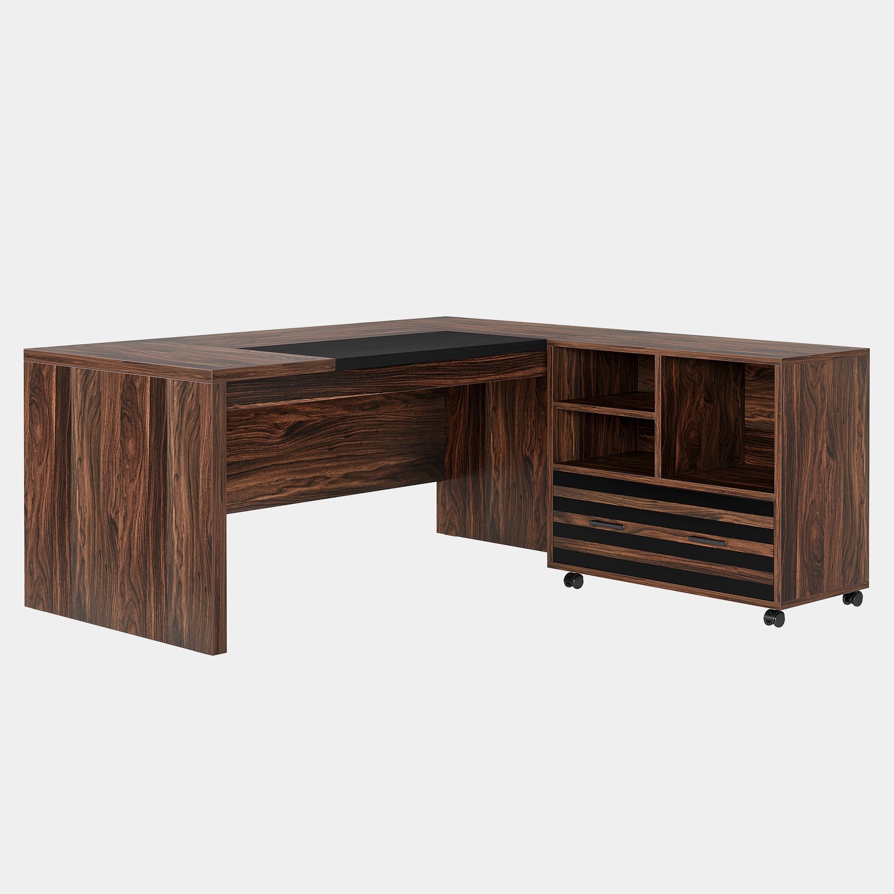 168 cm L-Shaped Executive Desk, Computer Desk with Mobile File Cabinet