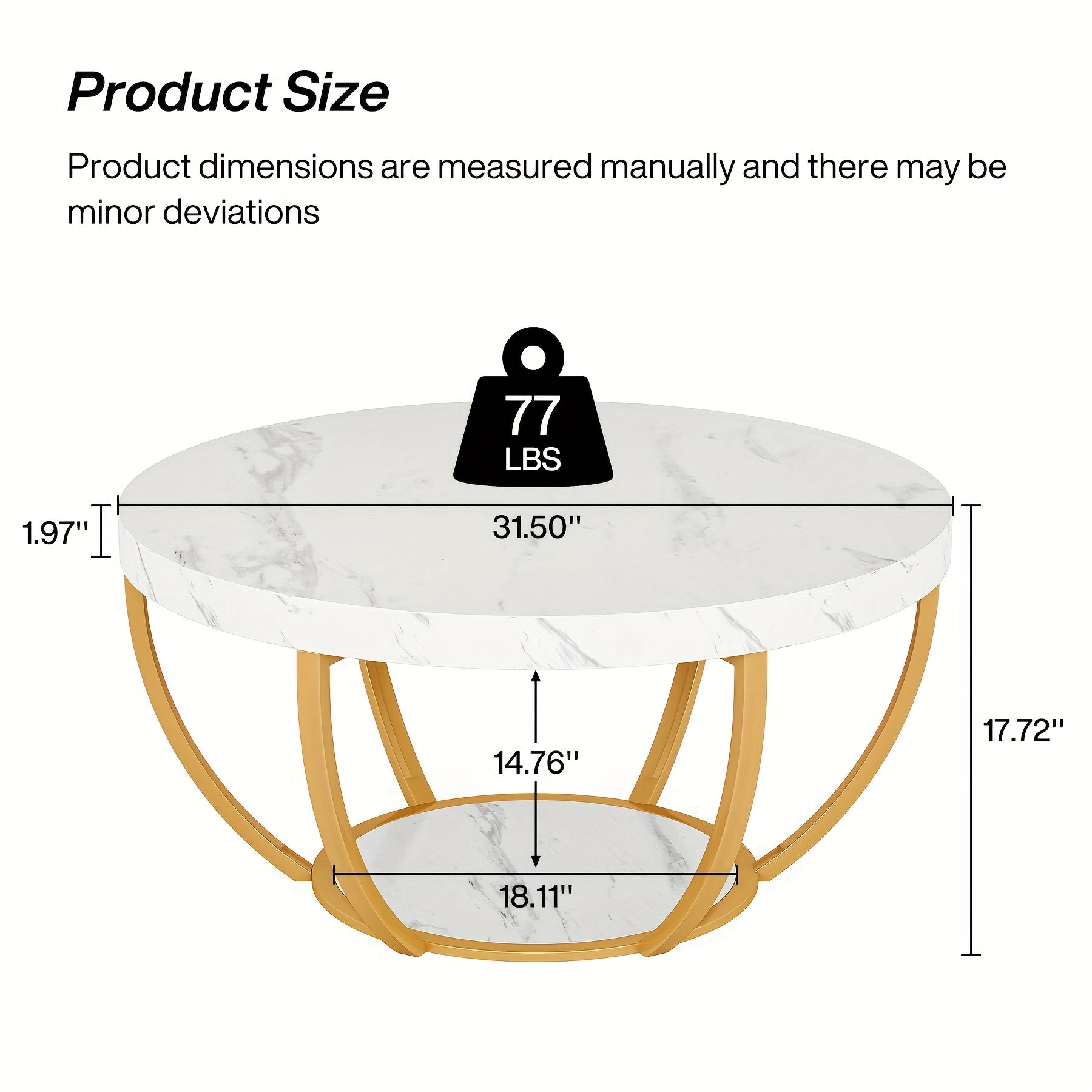 81cm Round Coffee Table, 2-Tier Circle Faux Marble Coffee Tables, Metal Legs Accent Center Table With Open Storage, Modern Design Home Furniture For Living Room