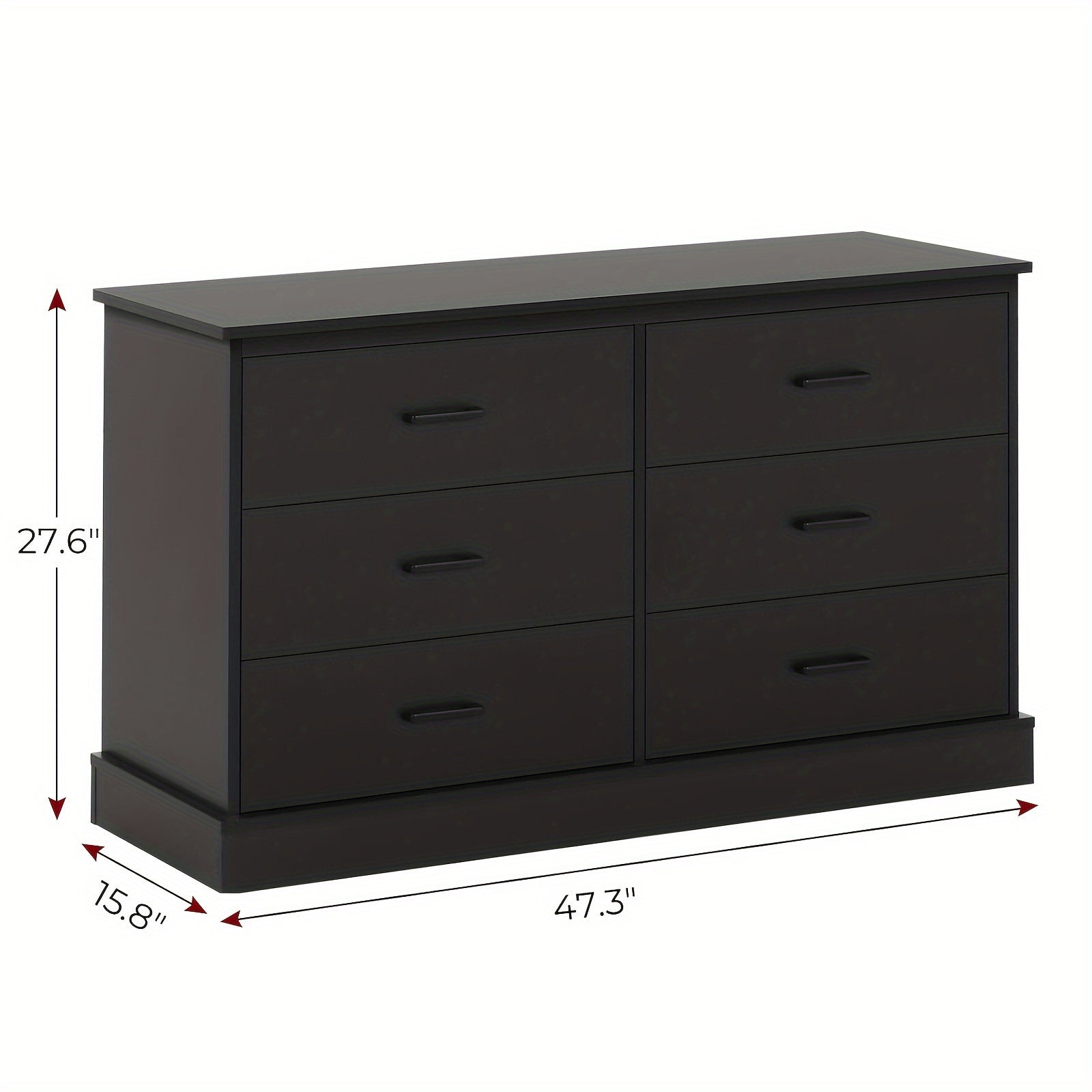 Black Double Dresser with 6 Drawers, Modern Large Chest of 6 Drawers Storage Cabinet for Bedroom Hallway