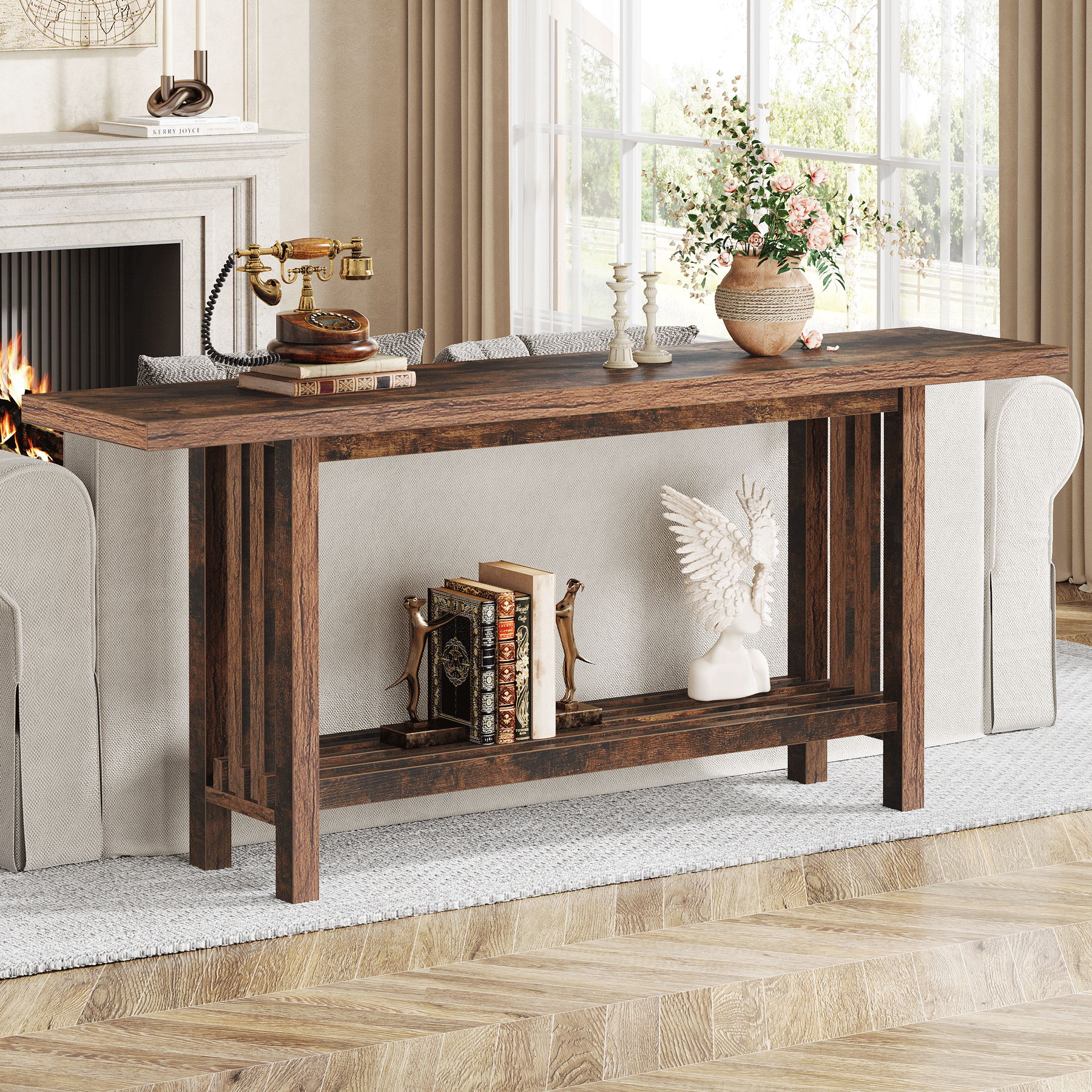 170 cm Console Table, Farmhouse Entryway Table Sofa Table Behind Couch