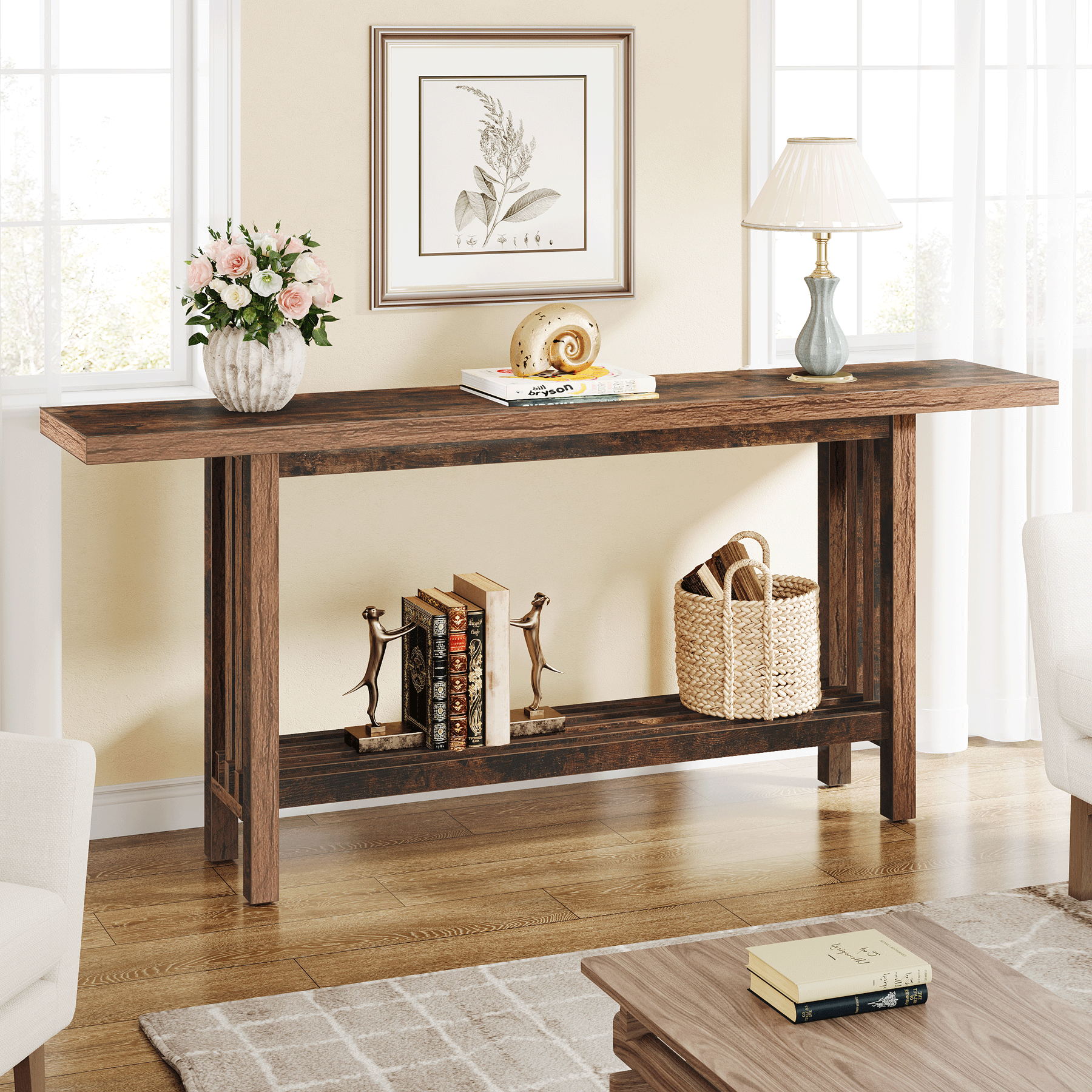 170 cm Console Table, Farmhouse Entryway Table Sofa Table Behind Couch