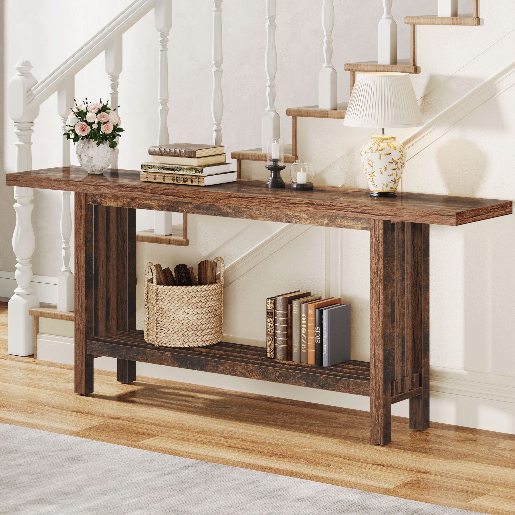 170 cm Console Table, Farmhouse Entryway Table Sofa Table Behind Couch