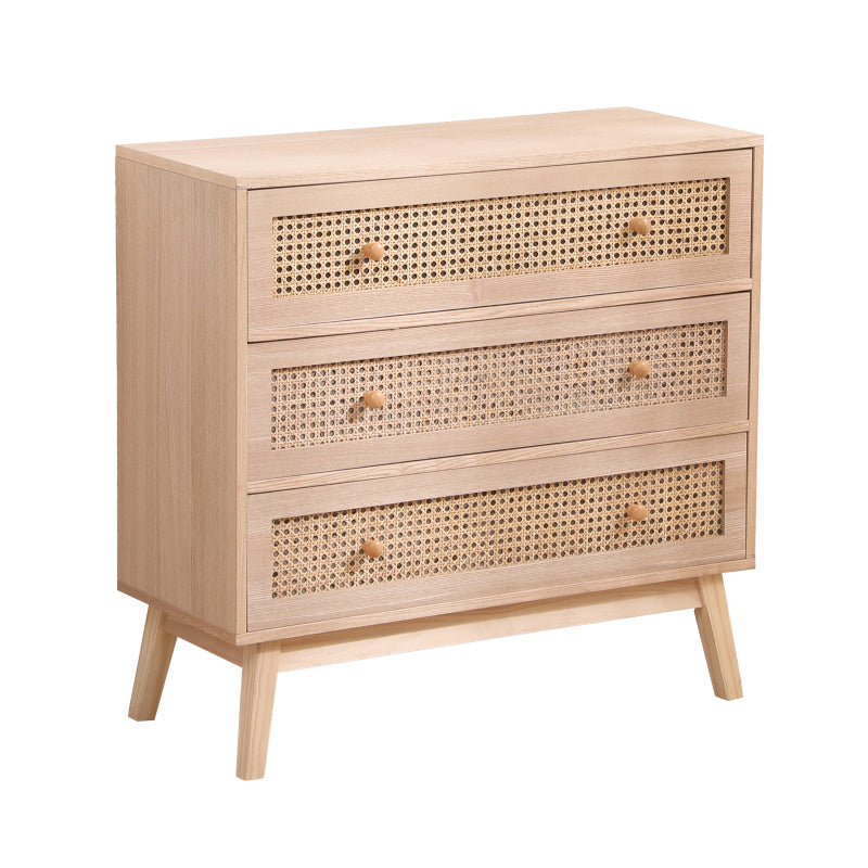 80cm Natural Rattan Storage Cabinet with 3 Drawers, Solid Legs - Breathable Organizer for Bedroom and Living Room Decor