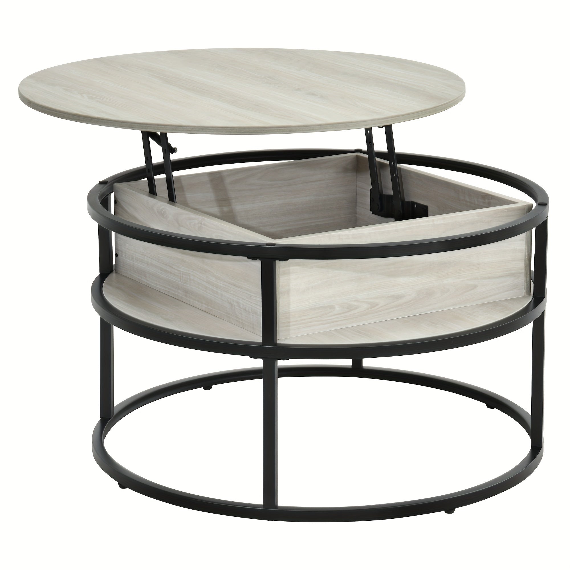 2 Tier Round Lift Top Coffee Table With Hidden Storage Compartment For Living Room Home Office