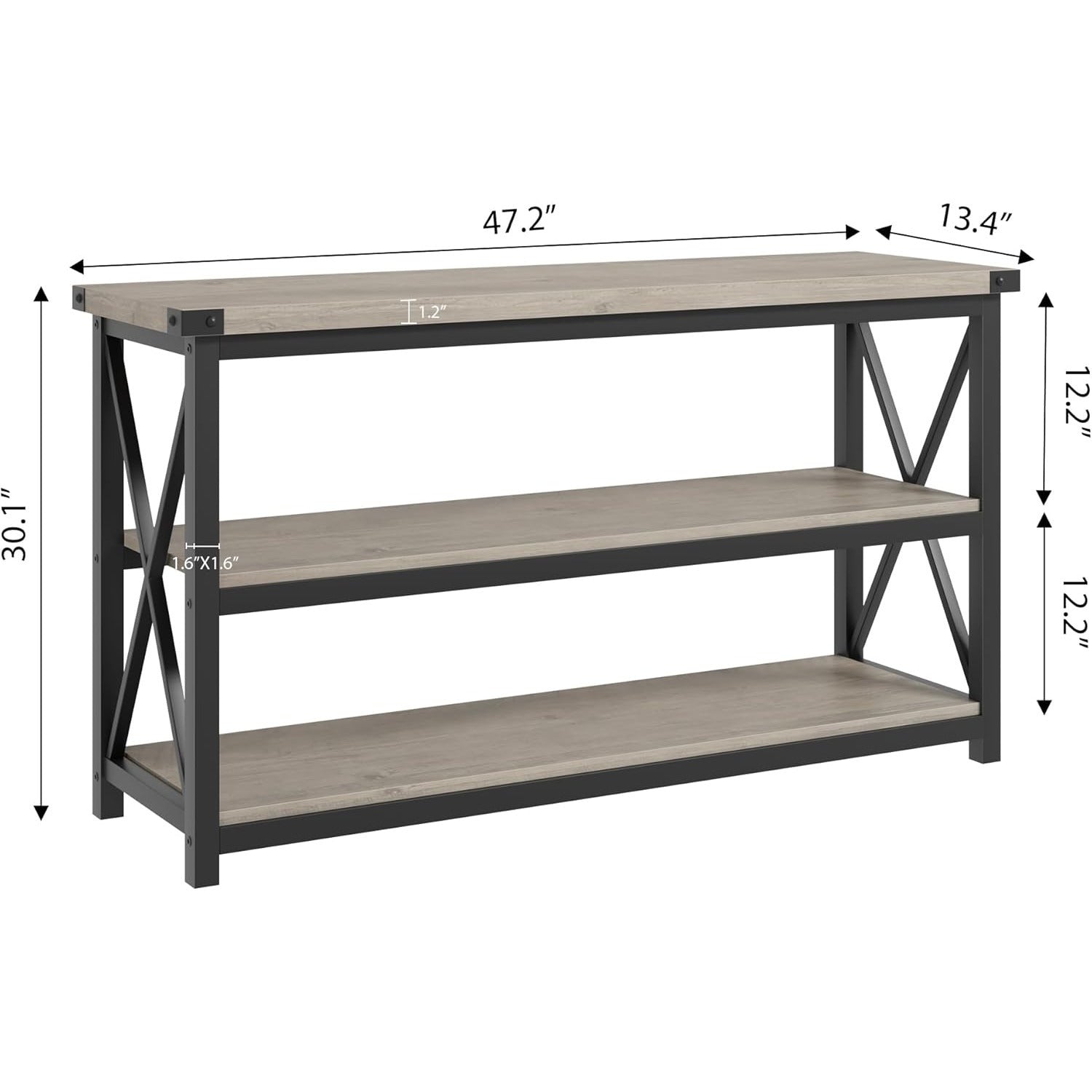 119 cm Entryway Table, Narrow Long Console Table with Storage, 3 Tier Wood Sofa Table for Living Room, Industrial Behind Couch Table, Hallway Table for Foyer, Entryway Furniture - Grey