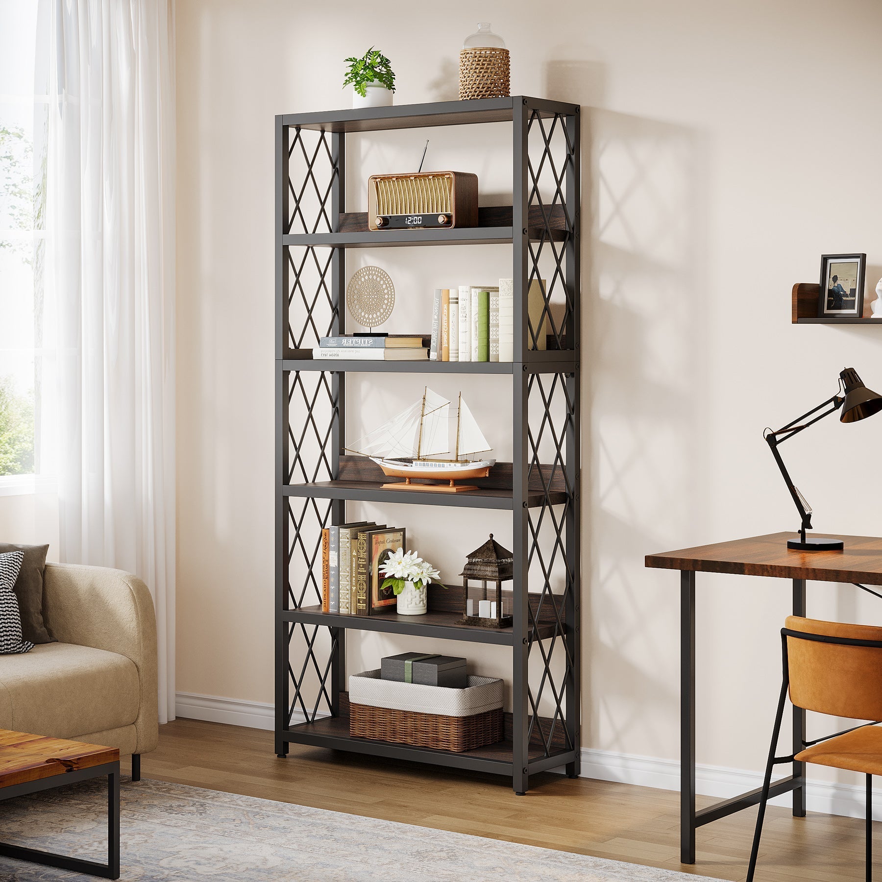 170 cm Book Shelf, 5-Tier Bookcase Storage Organizer with Open Shelves