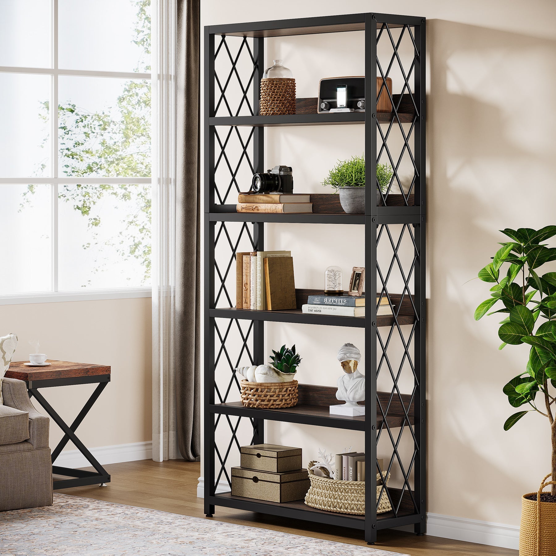 170 cm Book Shelf, 5-Tier Bookcase Storage Organizer with Open Shelves